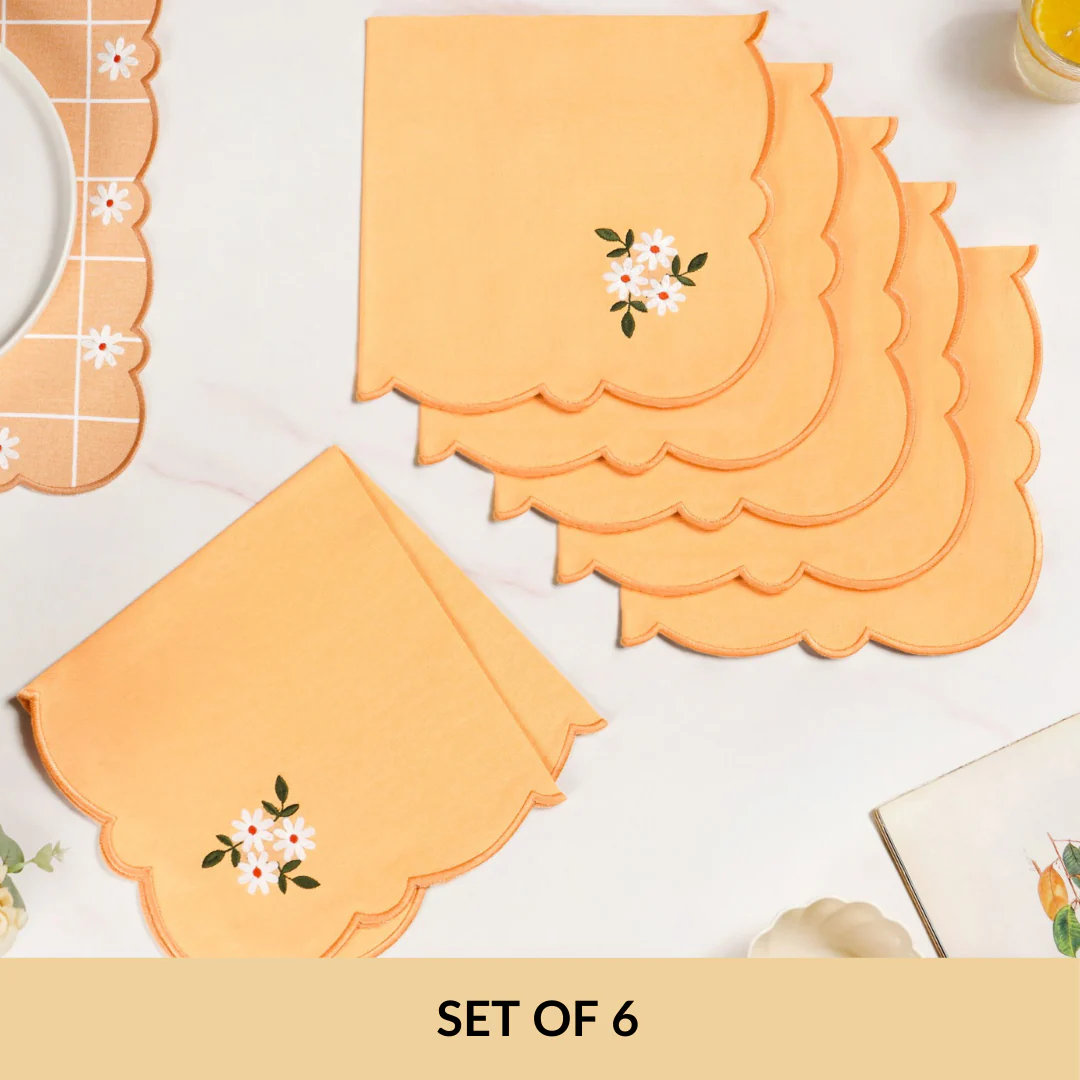 Soft Blossom Cotton Embroidered Table Napkin Set Of 6 - Image 5