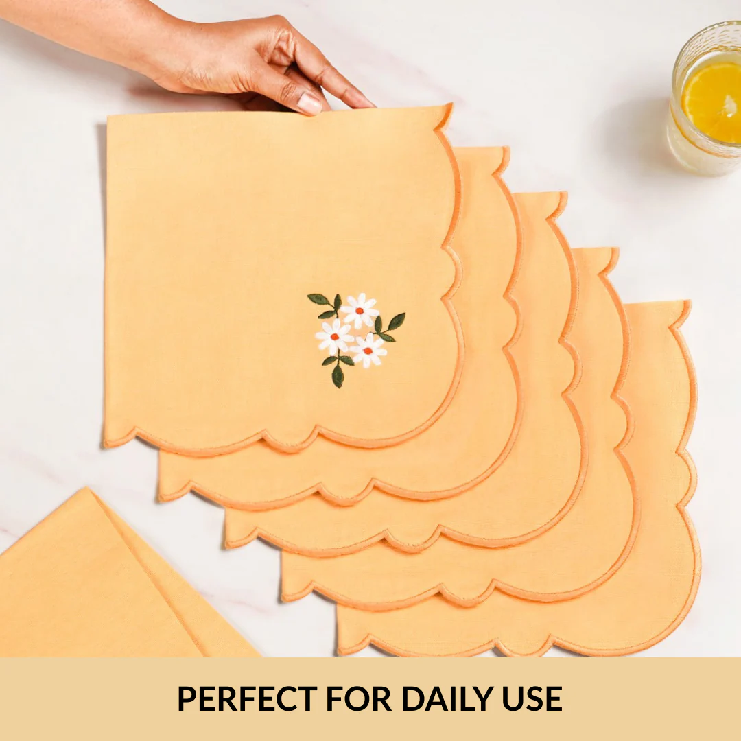 Soft Blossom Cotton Embroidered Table Napkin Set Of 6 - Image 6