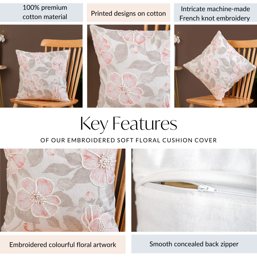 Soft Floralcore Embroidered Cushion Cover 40x40 cm - Image 5