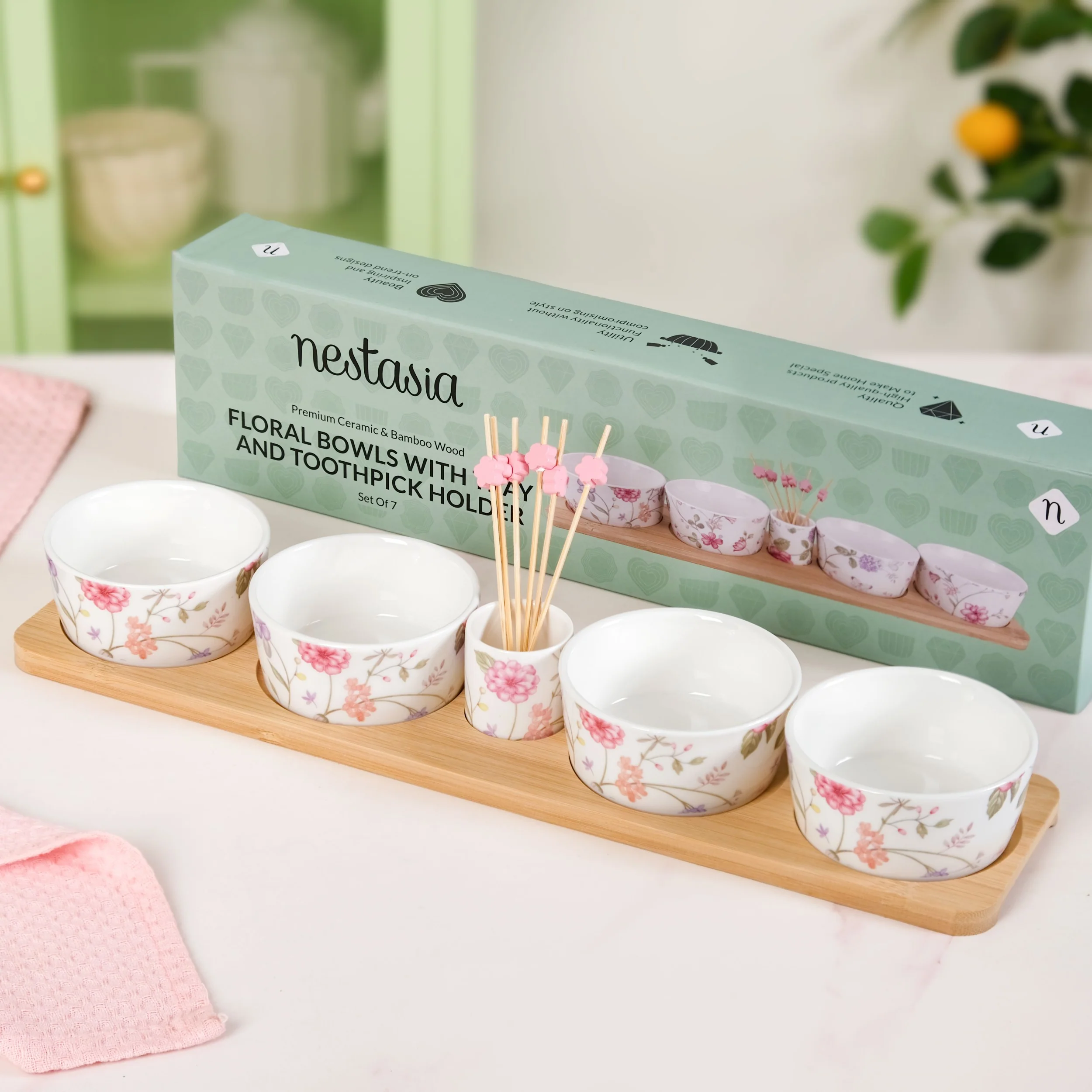 Soft Girl Floral Bowl Tray With Toothpick Holder Set - Image 2