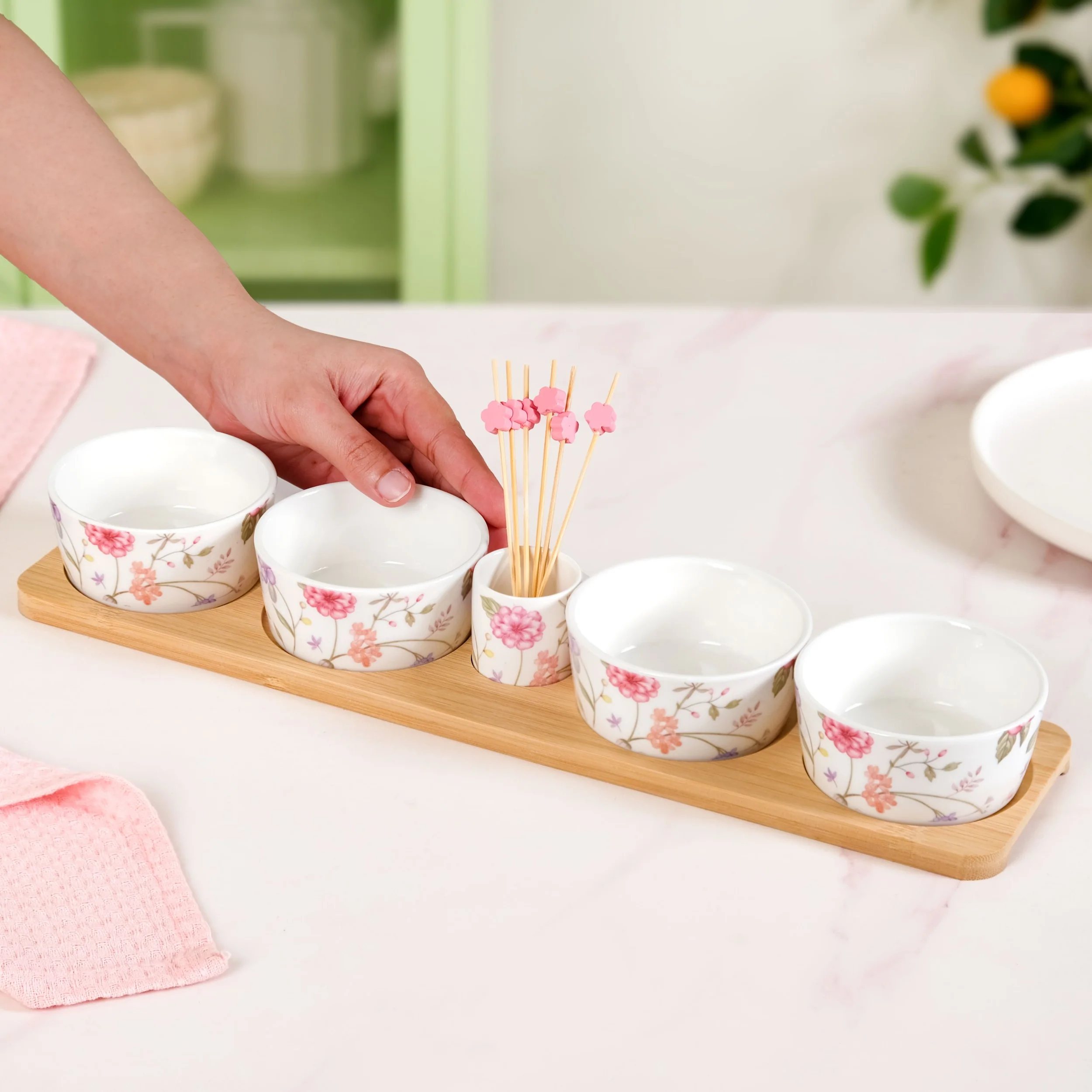 Soft Girl Floral Bowl Tray With Toothpick Holder Set - Image 3