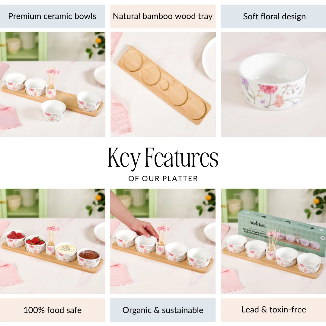 Soft Girl Floral Bowl Tray With Toothpick Holder Set - Image 5