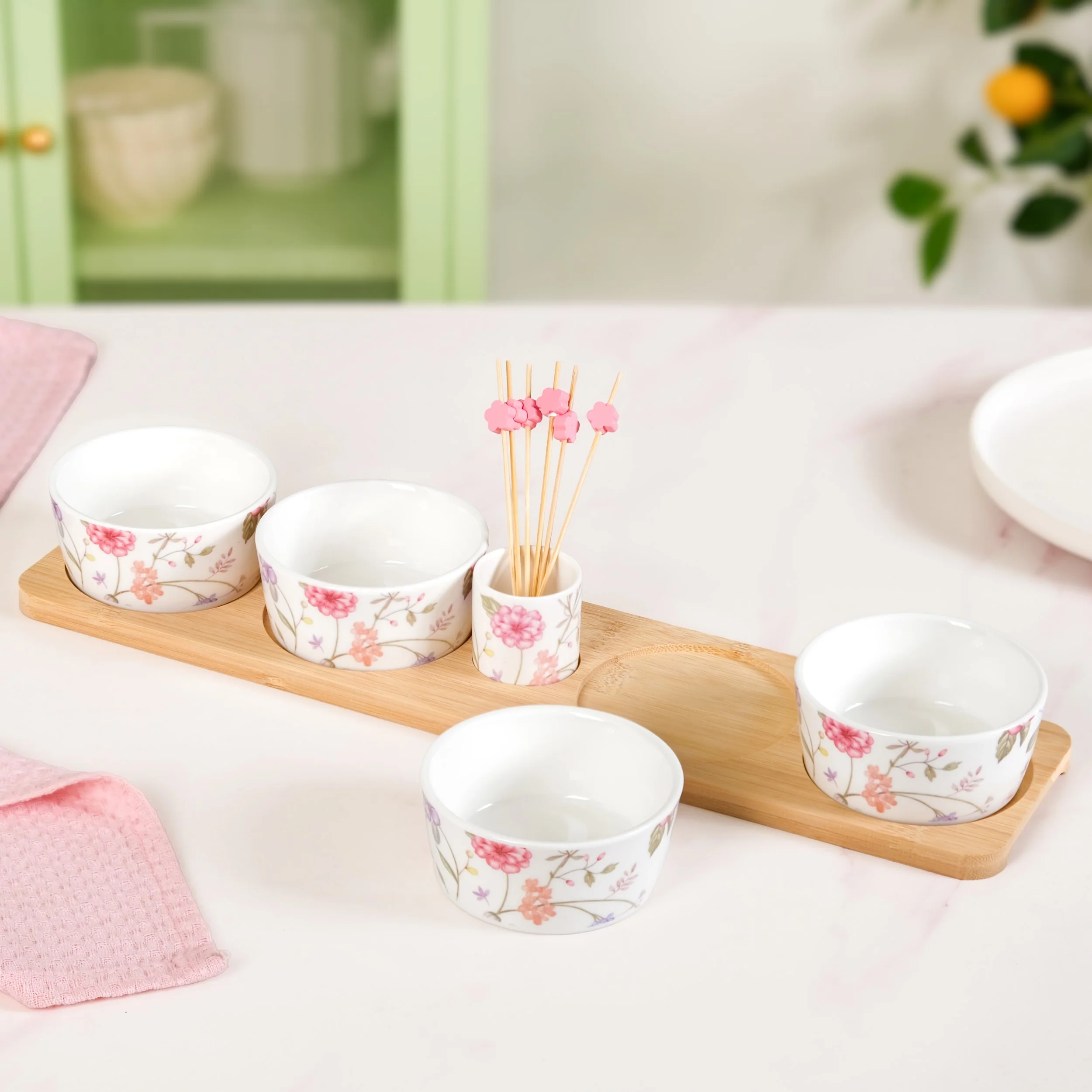 Soft Girl Floral Bowl Tray With Toothpick Holder Set - Image 7