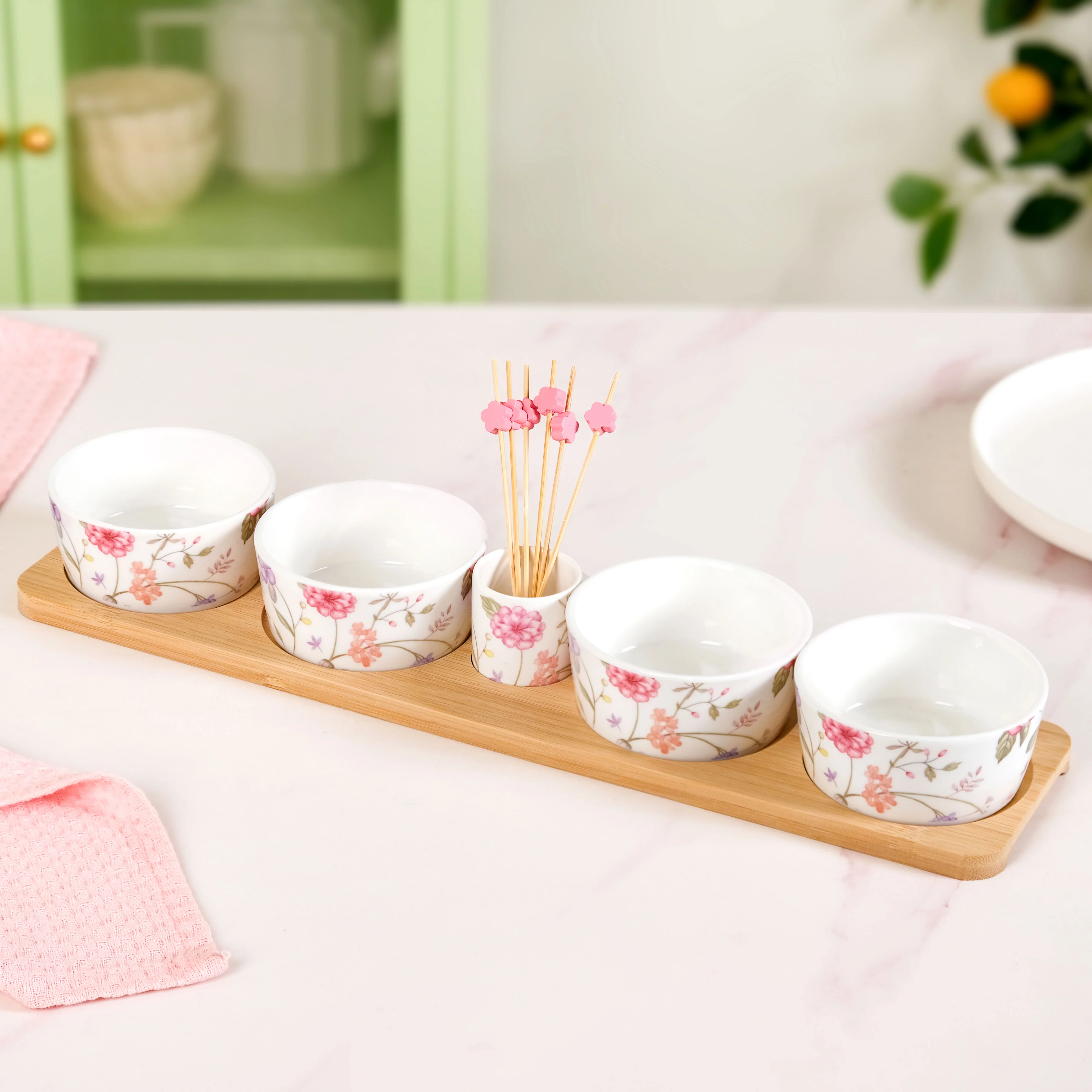 Soft Girl Floral Bowl Tray With Toothpick Holder Set - Image 8