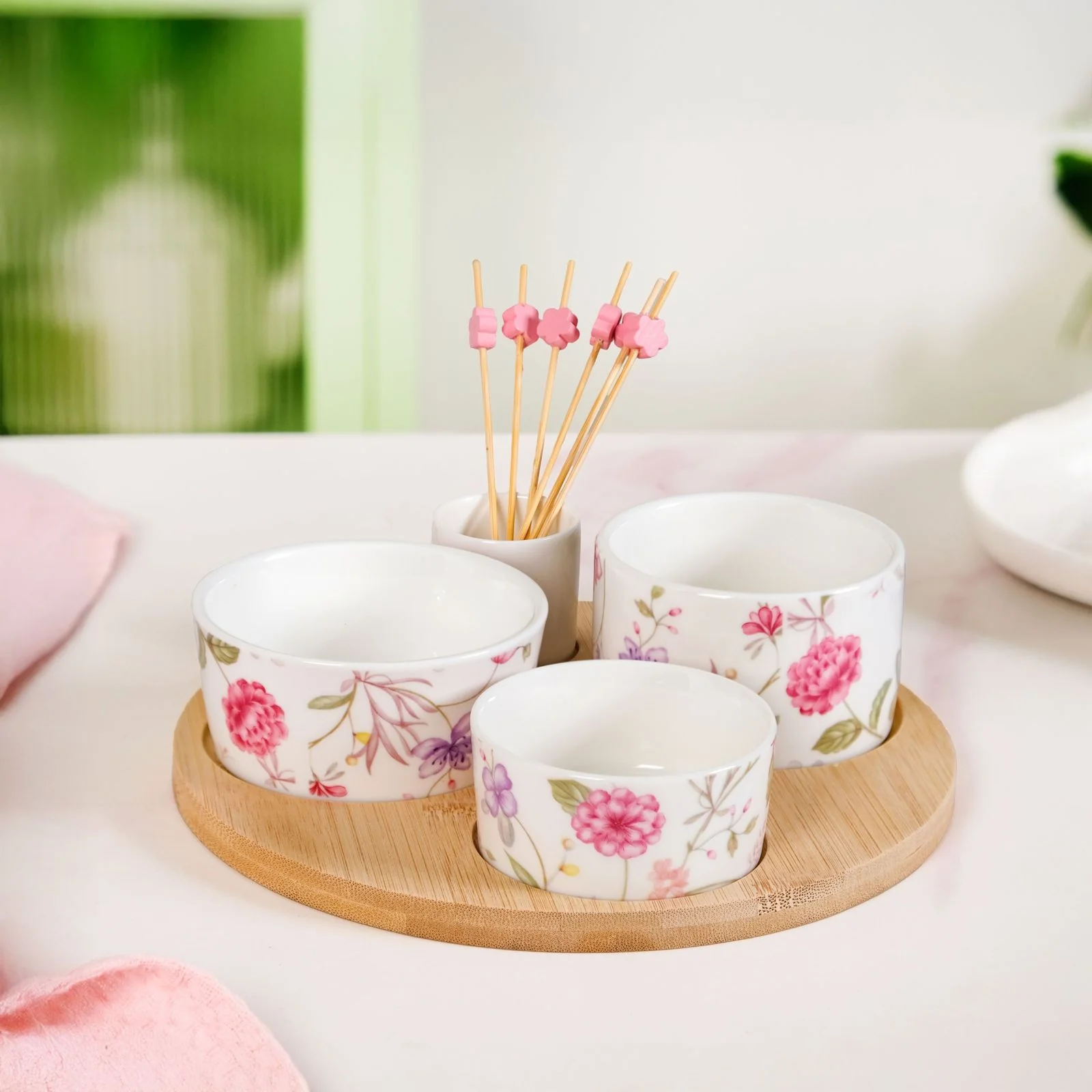 Soft Girl Floral Print Bowls With Tray And Toothpick Holder Set Of 6 - Image 10