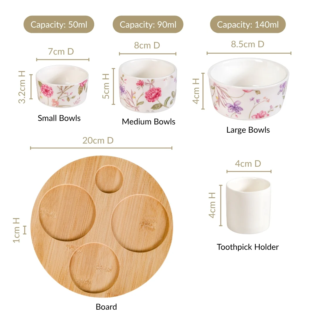 Soft Girl Floral Print Bowls With Tray And Toothpick Holder Set Of 6 - Image 4