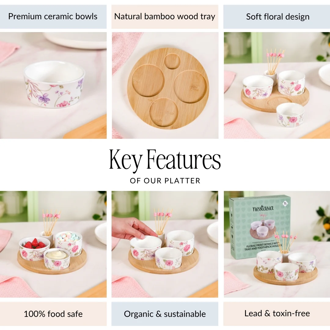 Soft Girl Floral Print Bowls With Tray And Toothpick Holder Set Of 6 - Image 5
