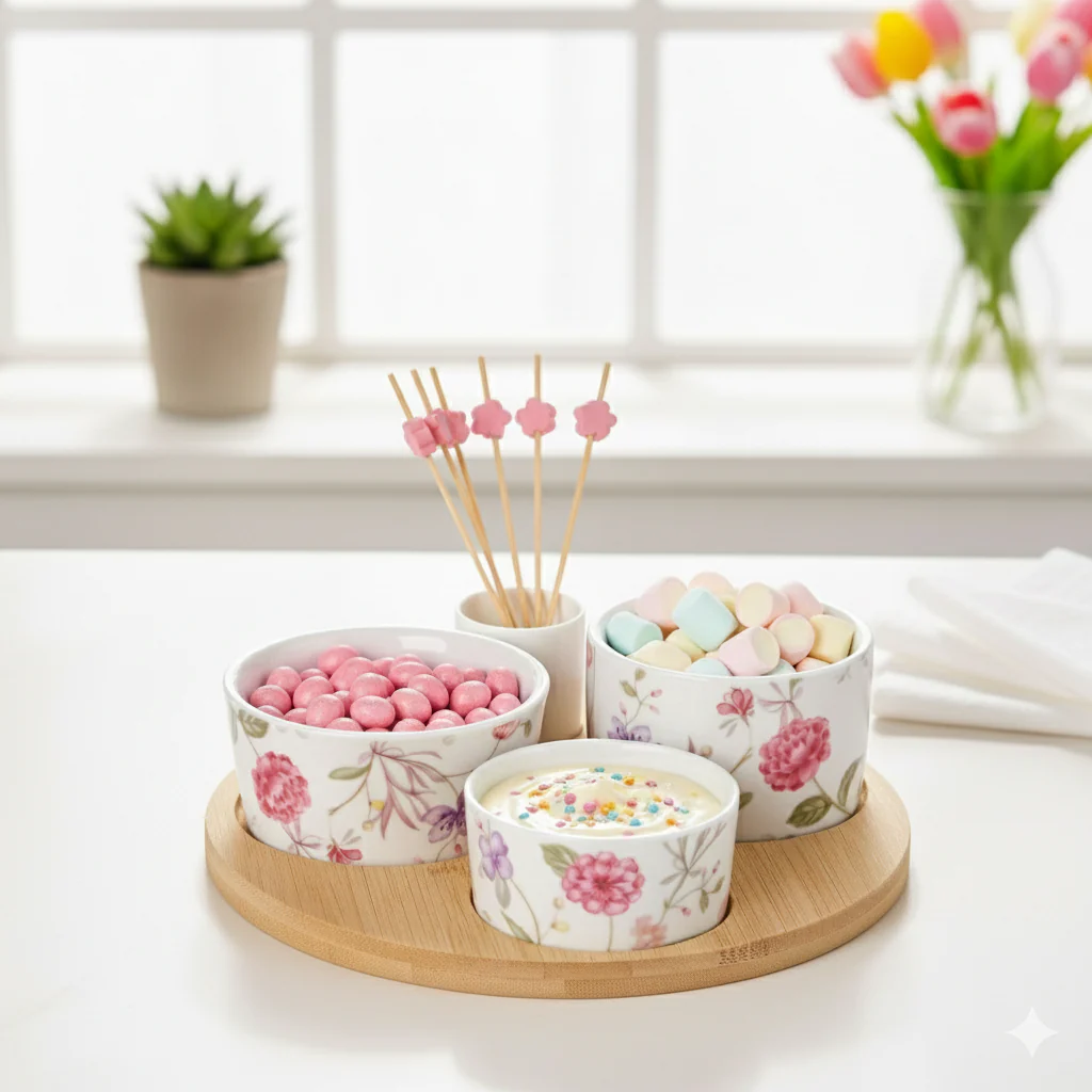 Soft Girl Floral Print Bowls With Tray And Toothpick Holder Set Of 6 - Image 6