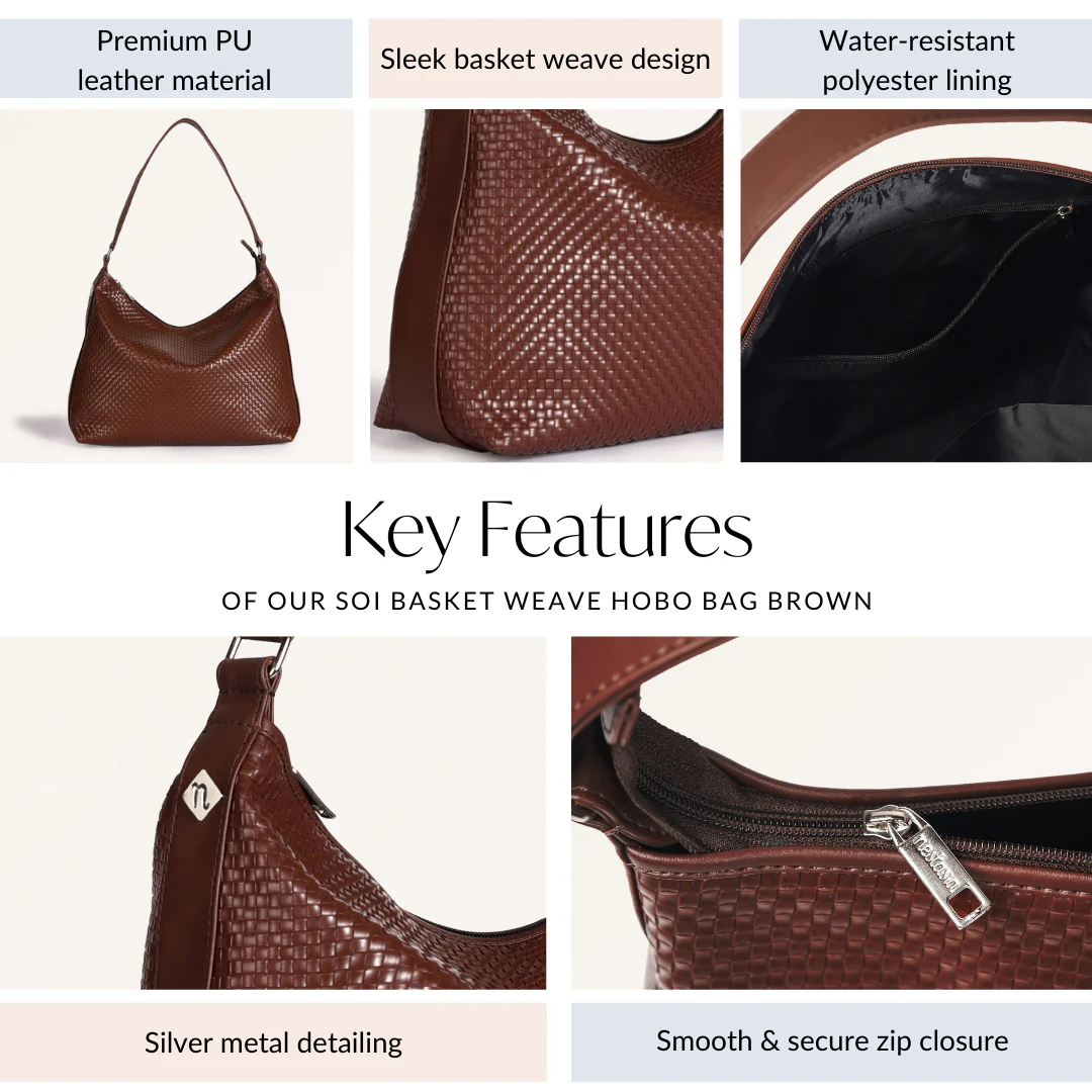 Soi Basket Weave Hobo Bag Brown - Image 5