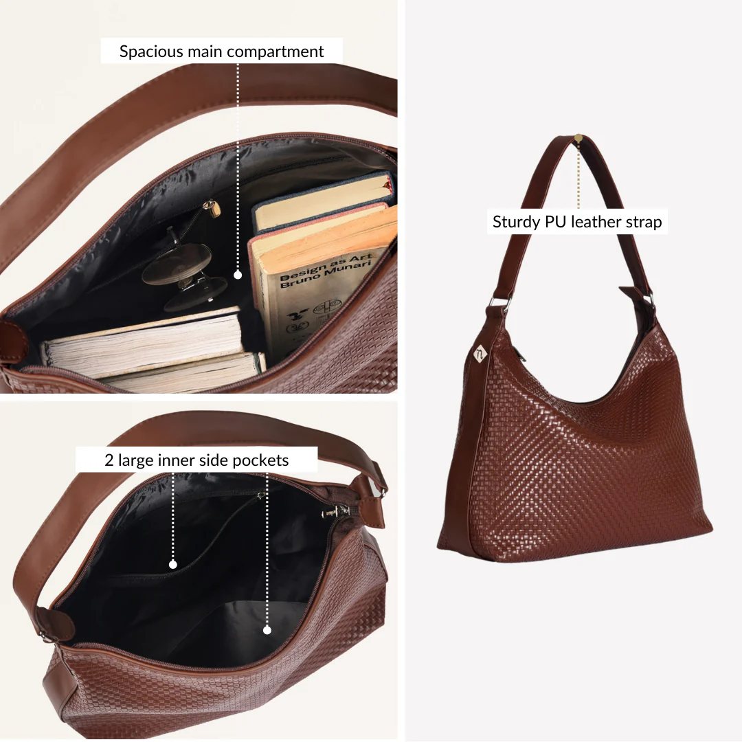 Soi Basket Weave Hobo Bag Brown - Image 6
