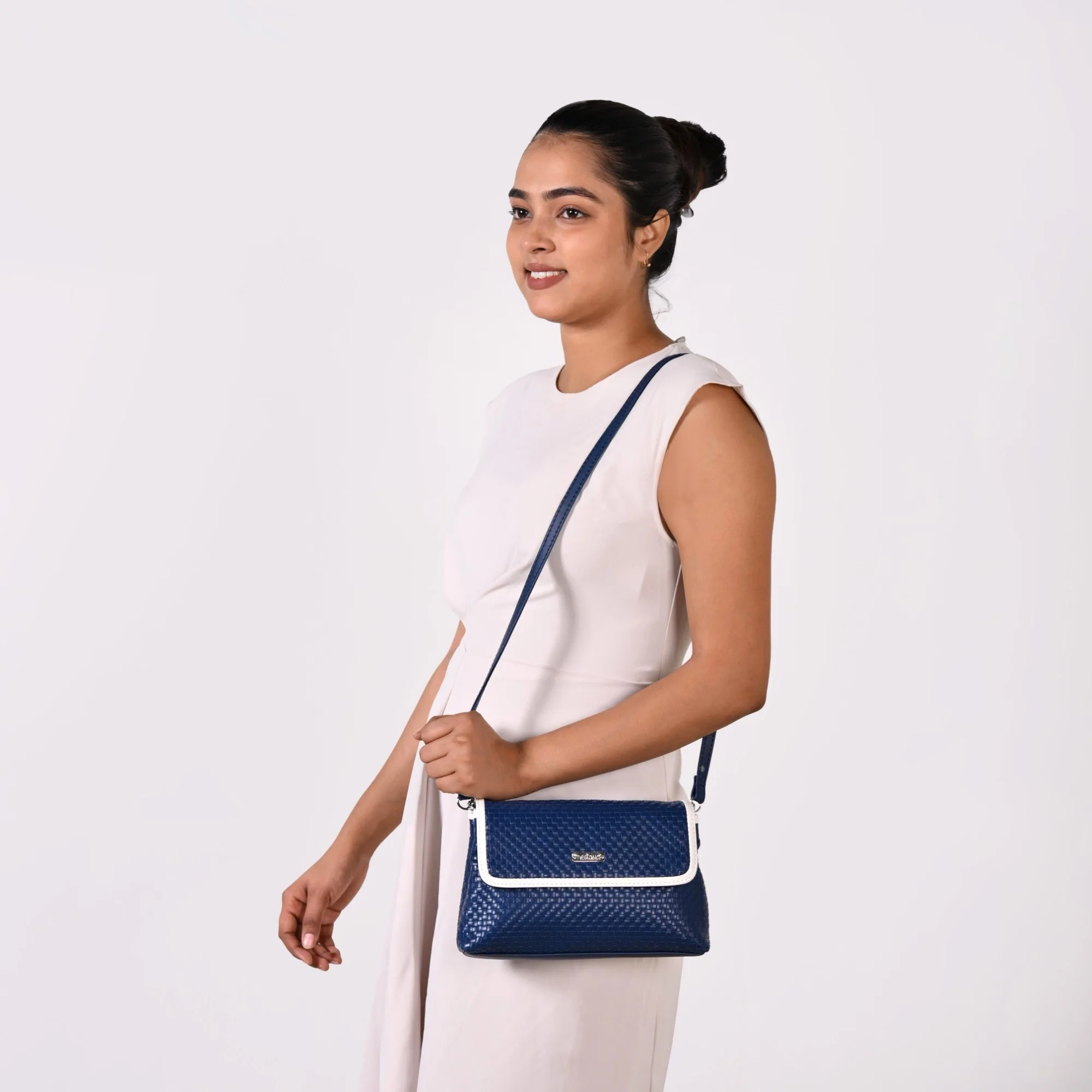 Soi Lattice Navy Blue Clutch Sling Bag - Image 3