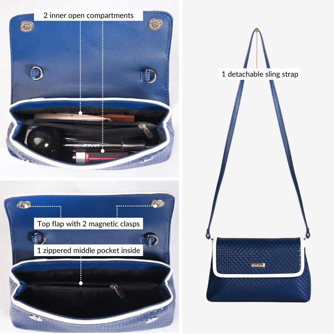 Soi Lattice Navy Blue Clutch Sling Bag - Image 6