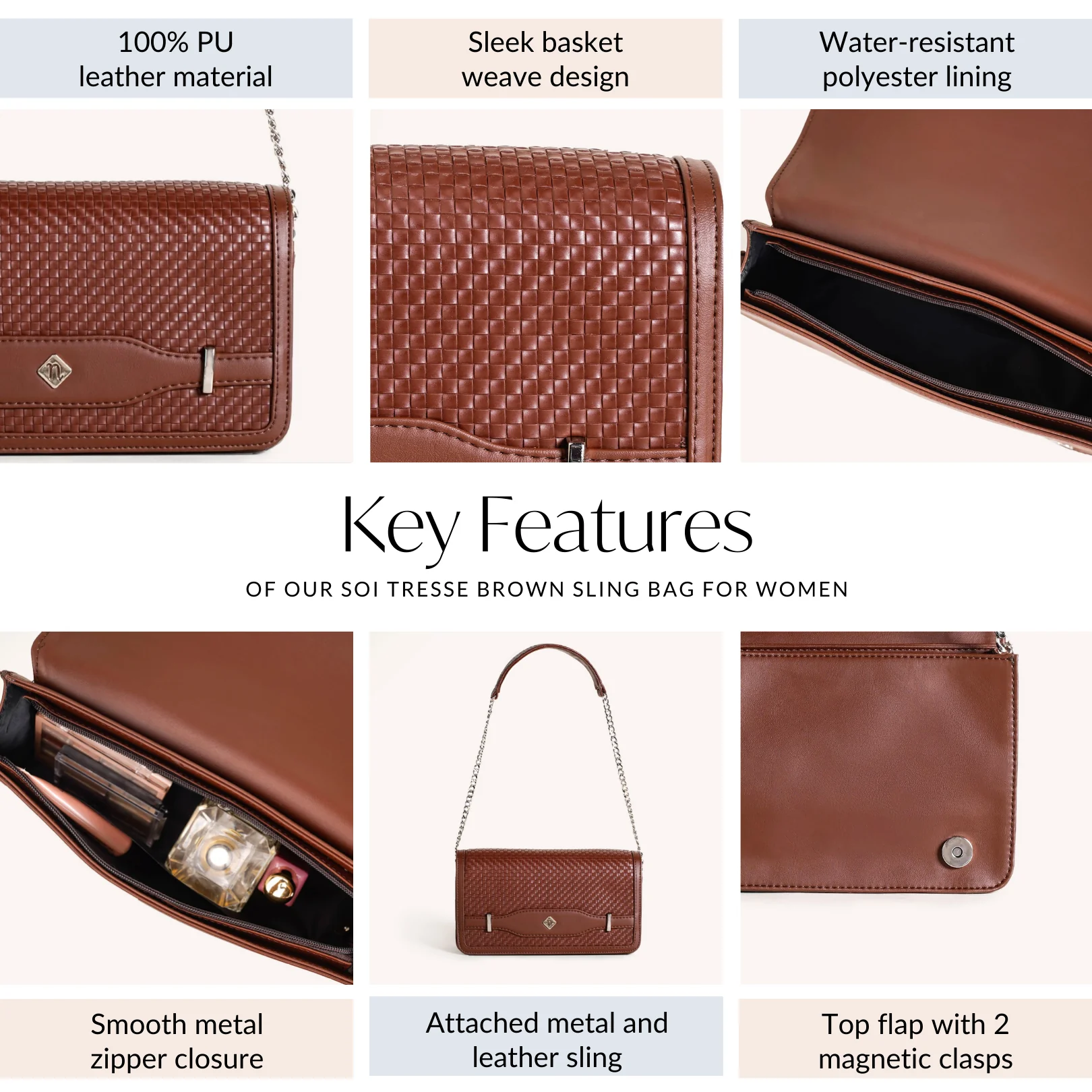Soi Tresse Brown Sling Bag For Women - Image 5