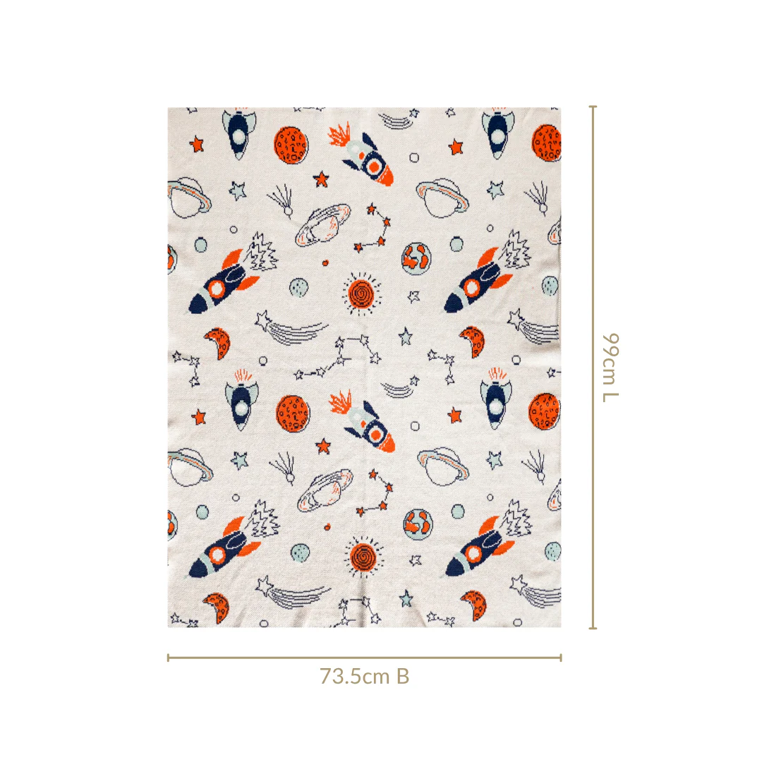 Space Rocket Astronomy Knitted Cotton Throw For Toddlers Small 99x73cm - Image 3