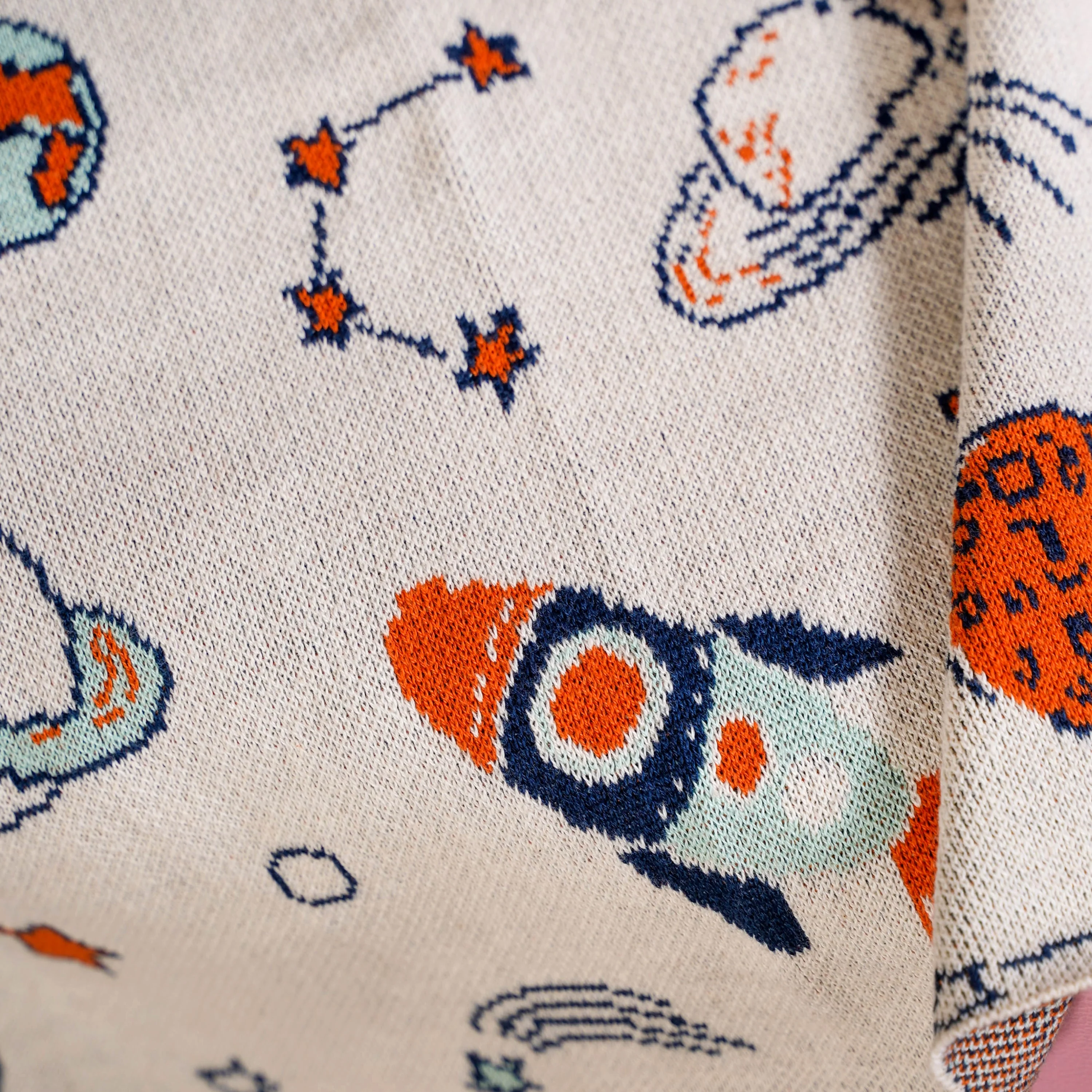 Space Rocket Astronomy Knitted Cotton Throw For Toddlers Small 99x73cm - Image 5