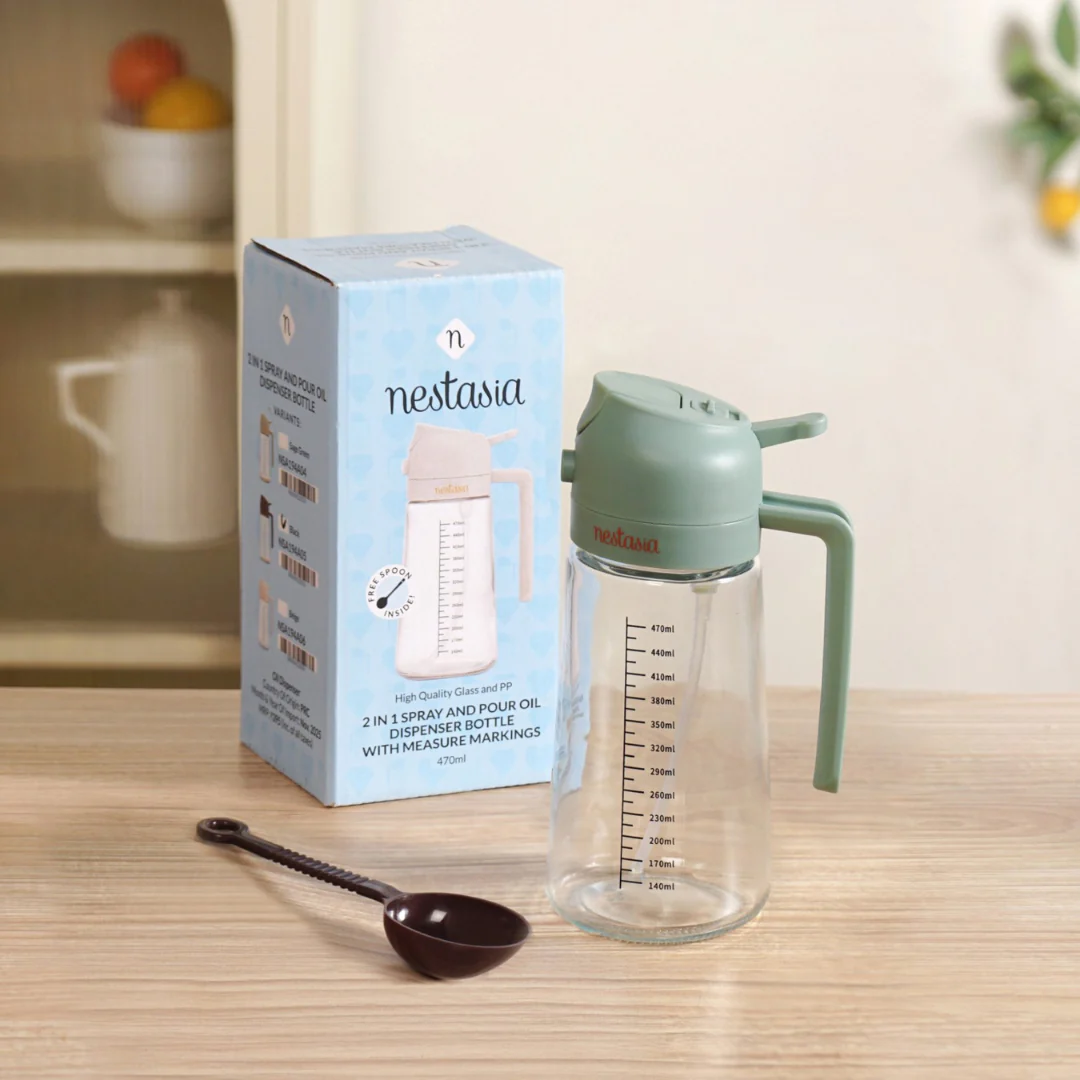 Spray And Pour Oil Dispenser Bottle Green 470ml With Spoon - Image 10