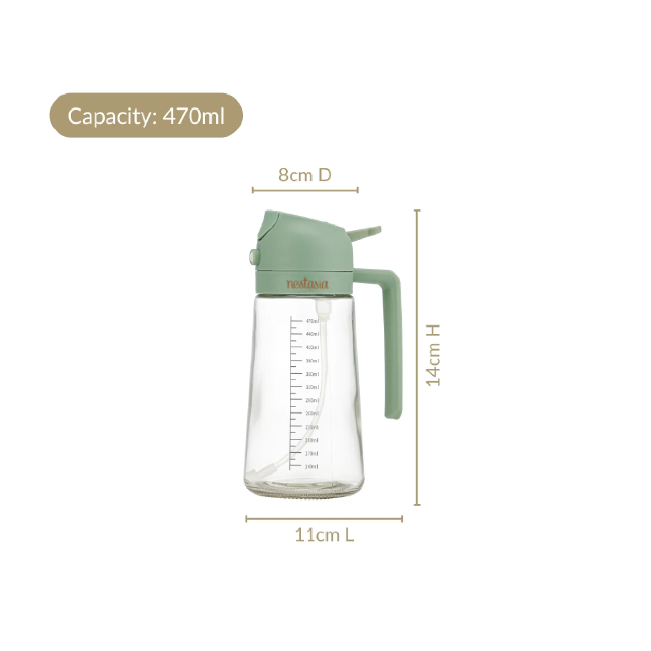 Spray And Pour Oil Dispenser Bottle Green 470ml With Spoon - Image 3