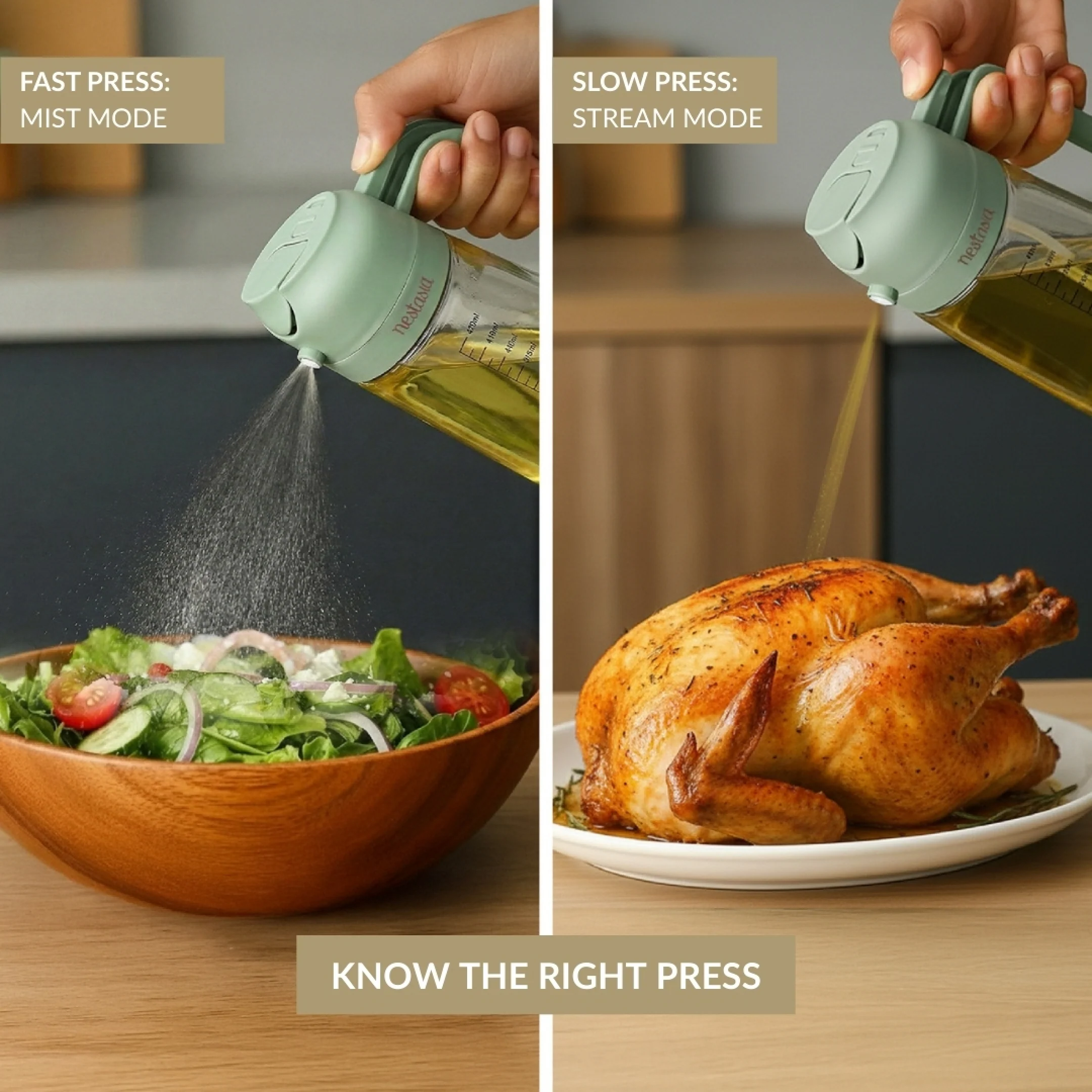 Spray And Pour Oil Dispenser Bottle Green 470ml With Spoon - Image 4