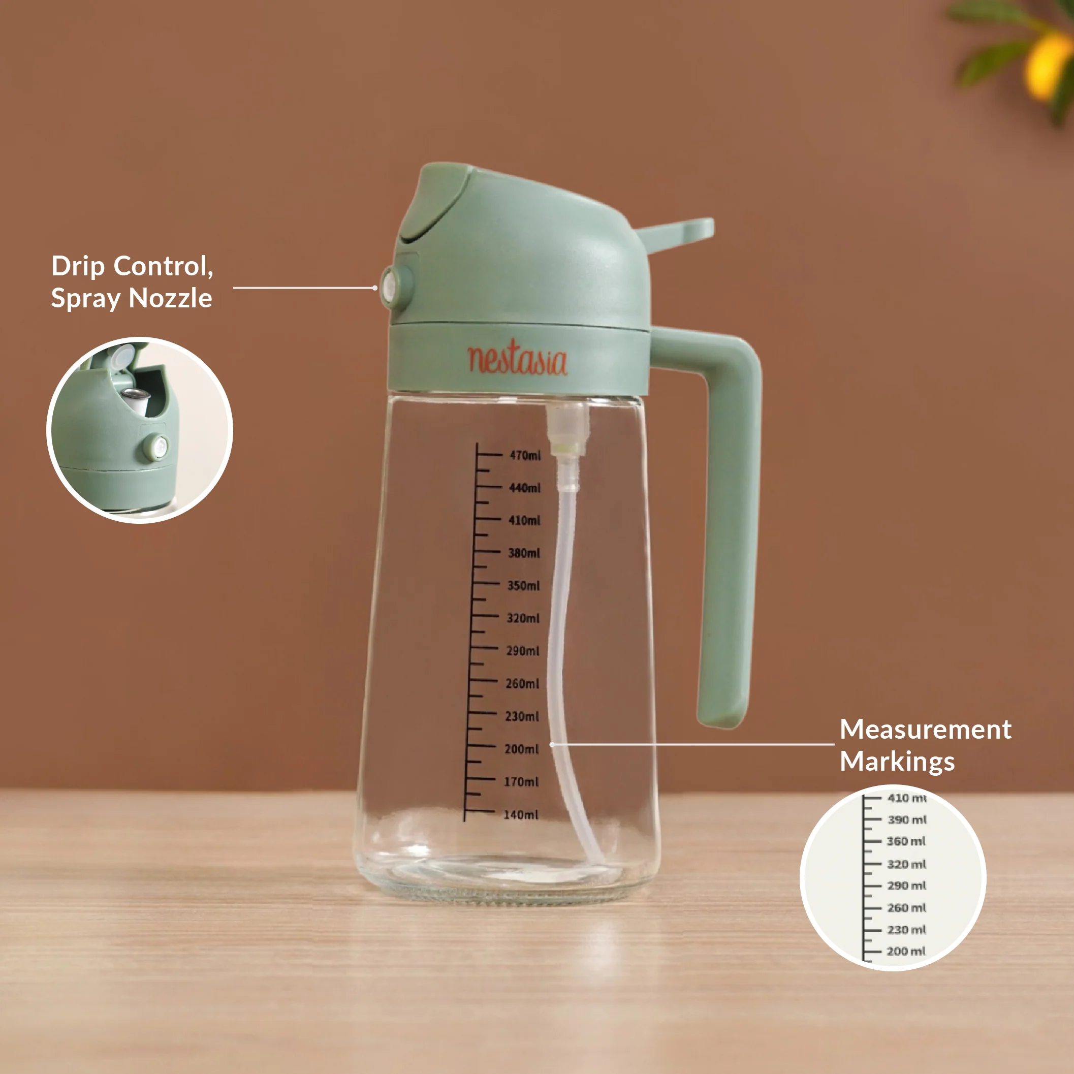 Spray And Pour Oil Dispenser Bottle Green 470ml With Spoon - Image 6