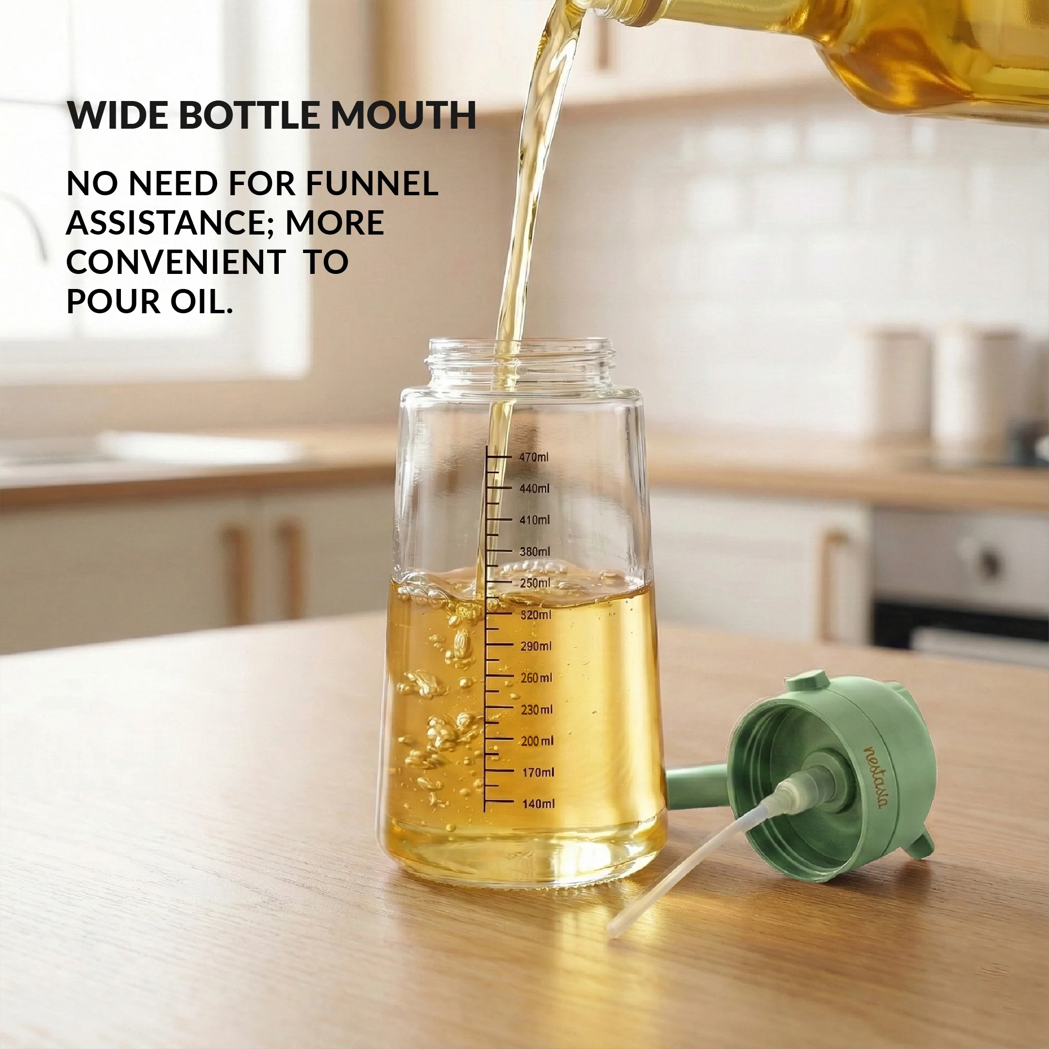 Spray And Pour Oil Dispenser Bottle Green 470ml With Spoon - Image 7