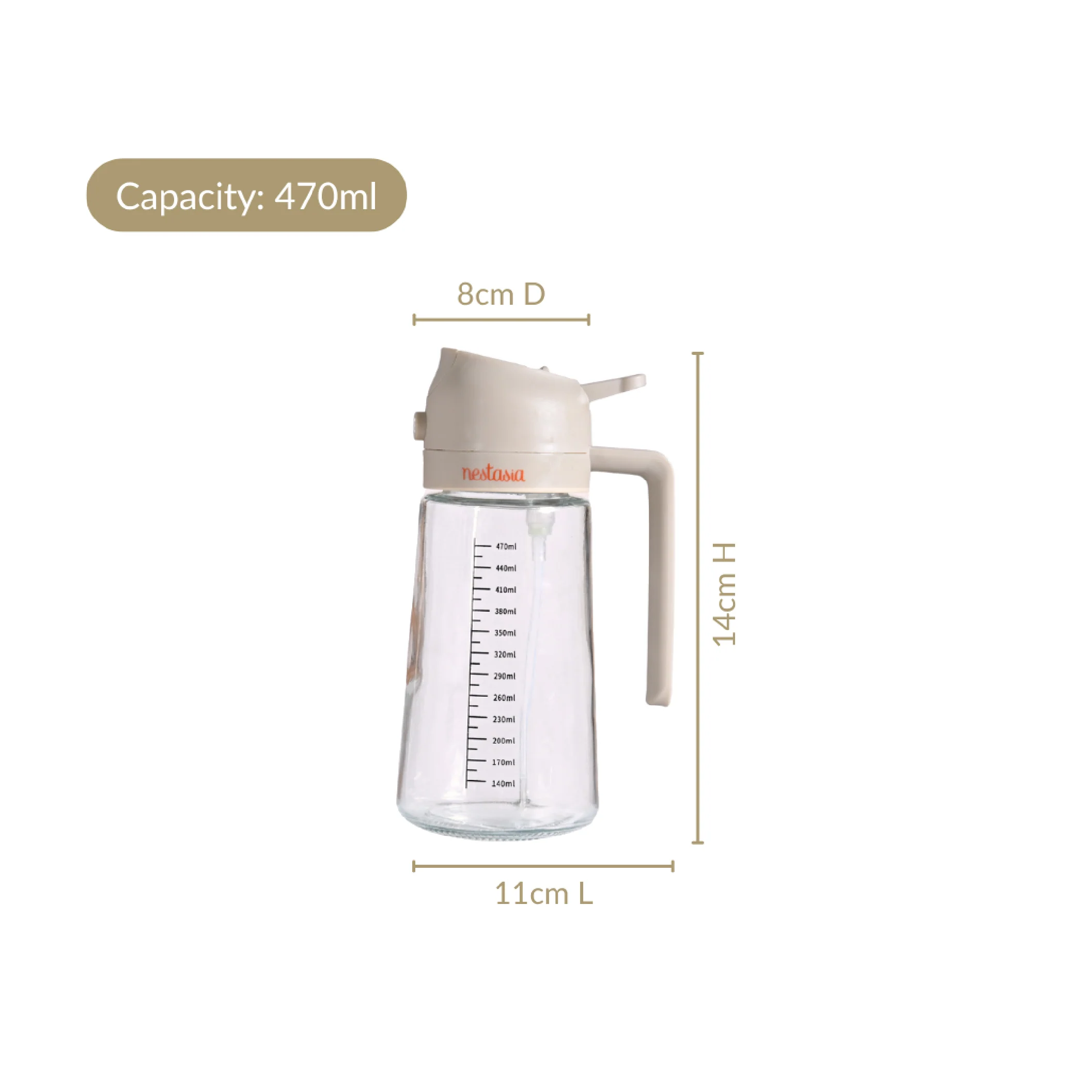 Spray And Pour Oil Dispenser Bottle Beige 470ml With Spoon - Image 3