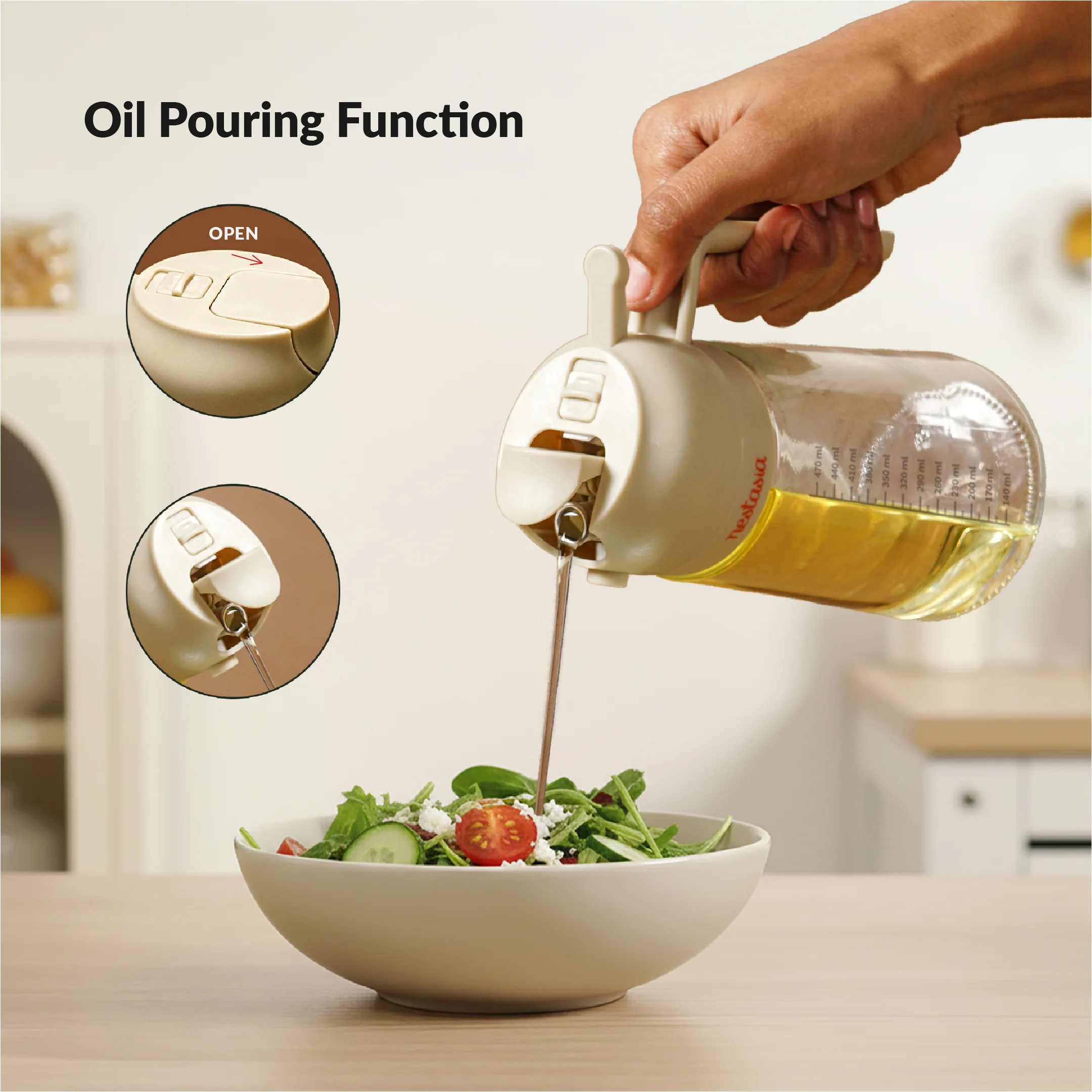 Spray And Pour Oil Dispenser Bottle Beige 470ml With Spoon - Image 5