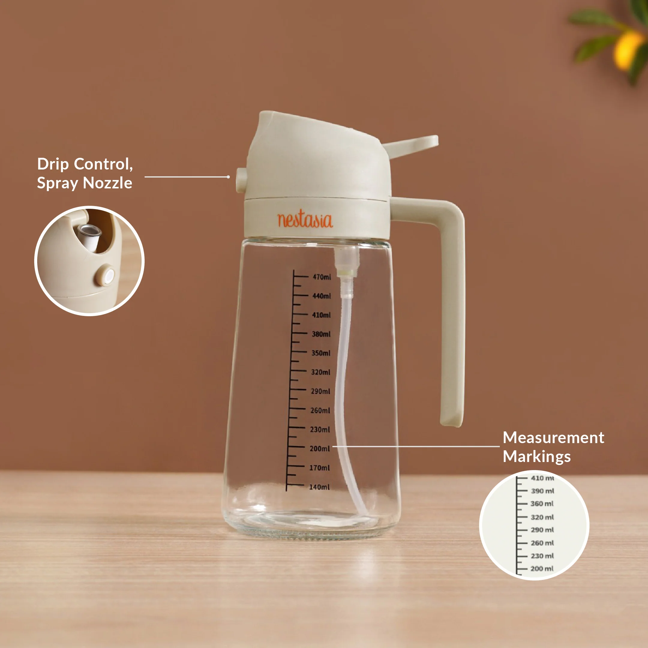 Spray And Pour Oil Dispenser Bottle Beige 470ml With Spoon - Image 6