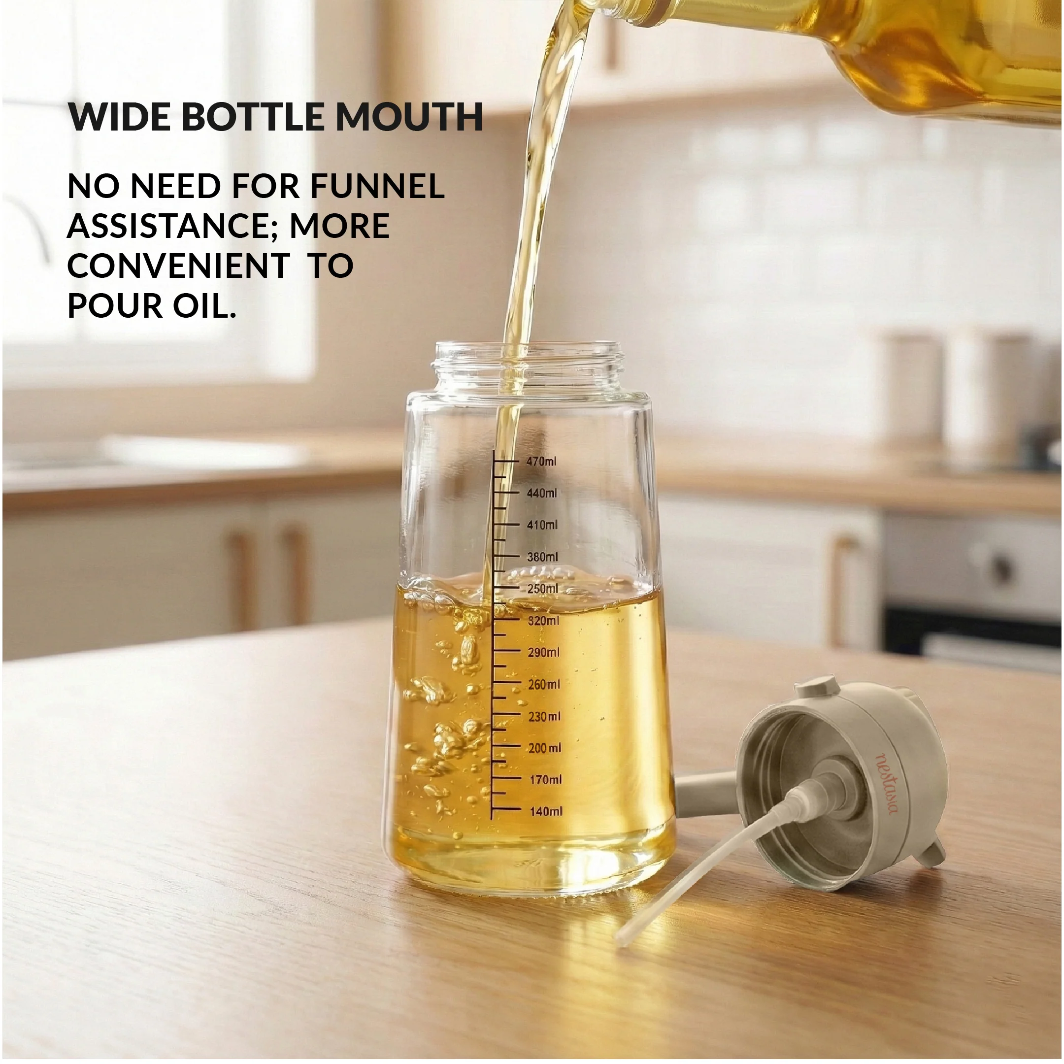 Spray And Pour Oil Dispenser Bottle Beige 470ml With Spoon - Image 7