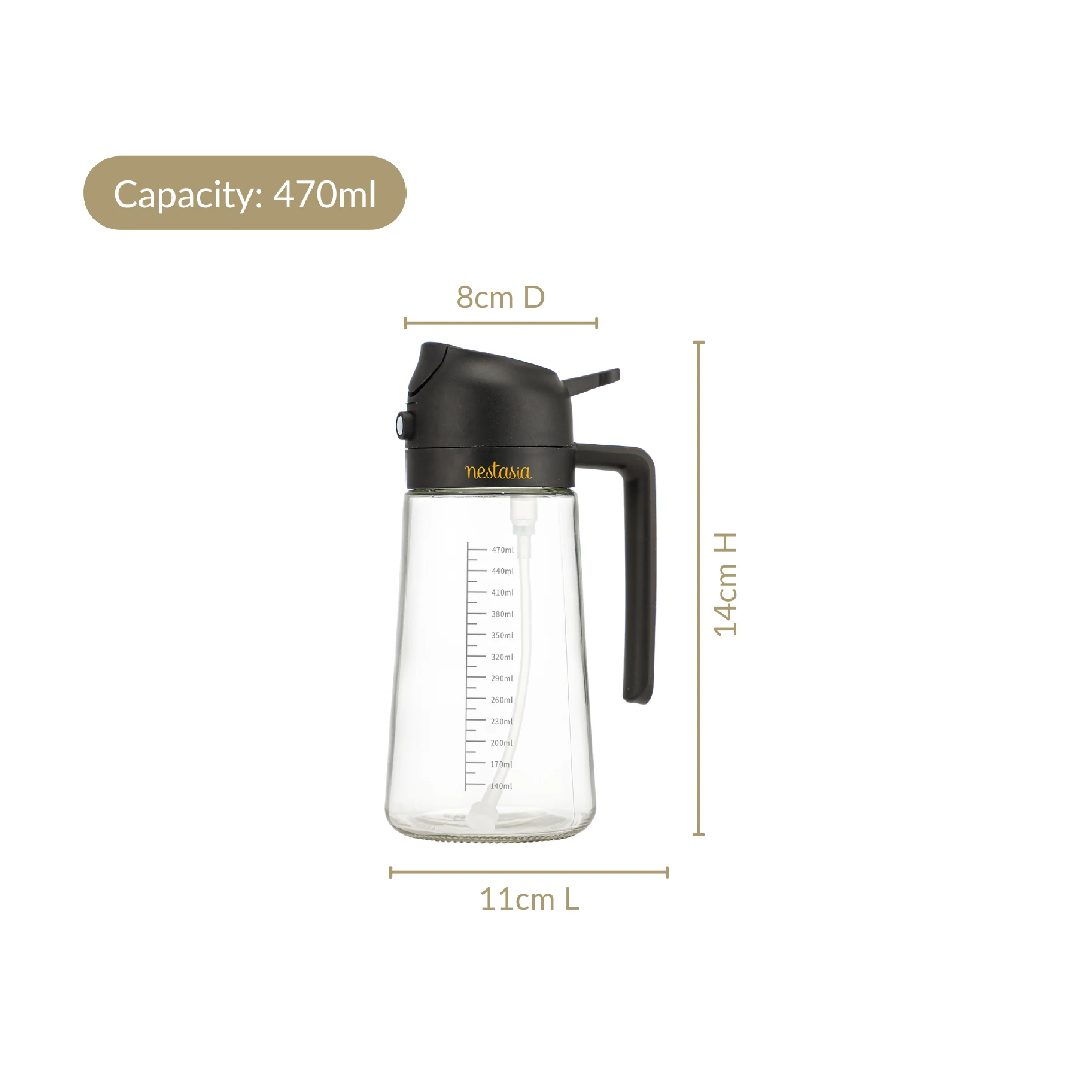 Spray And Pour Oil Dispenser Bottle Black 470ml With Spoon - Image 3