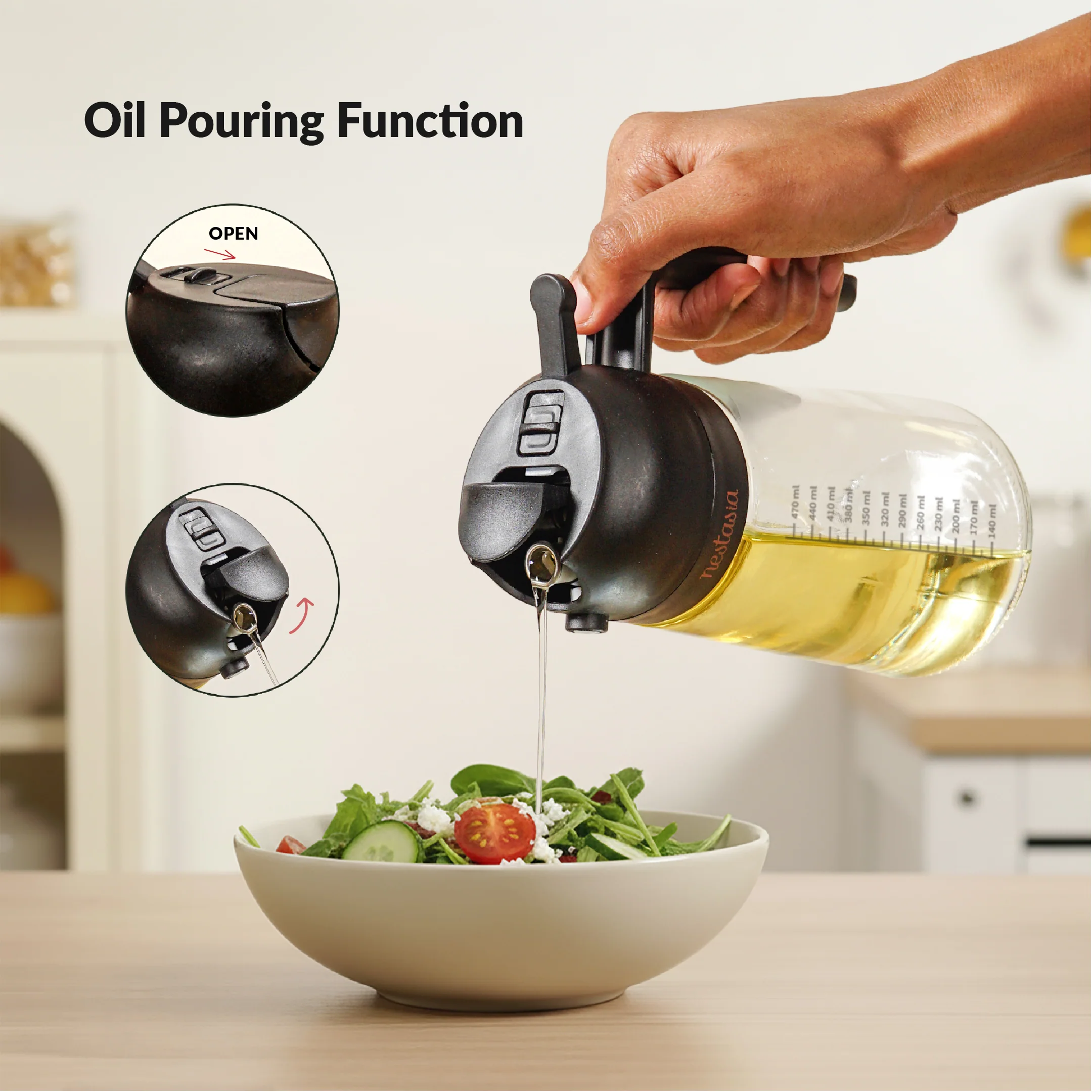 Spray And Pour Oil Dispenser Bottle Black 470ml With Spoon - Image 5