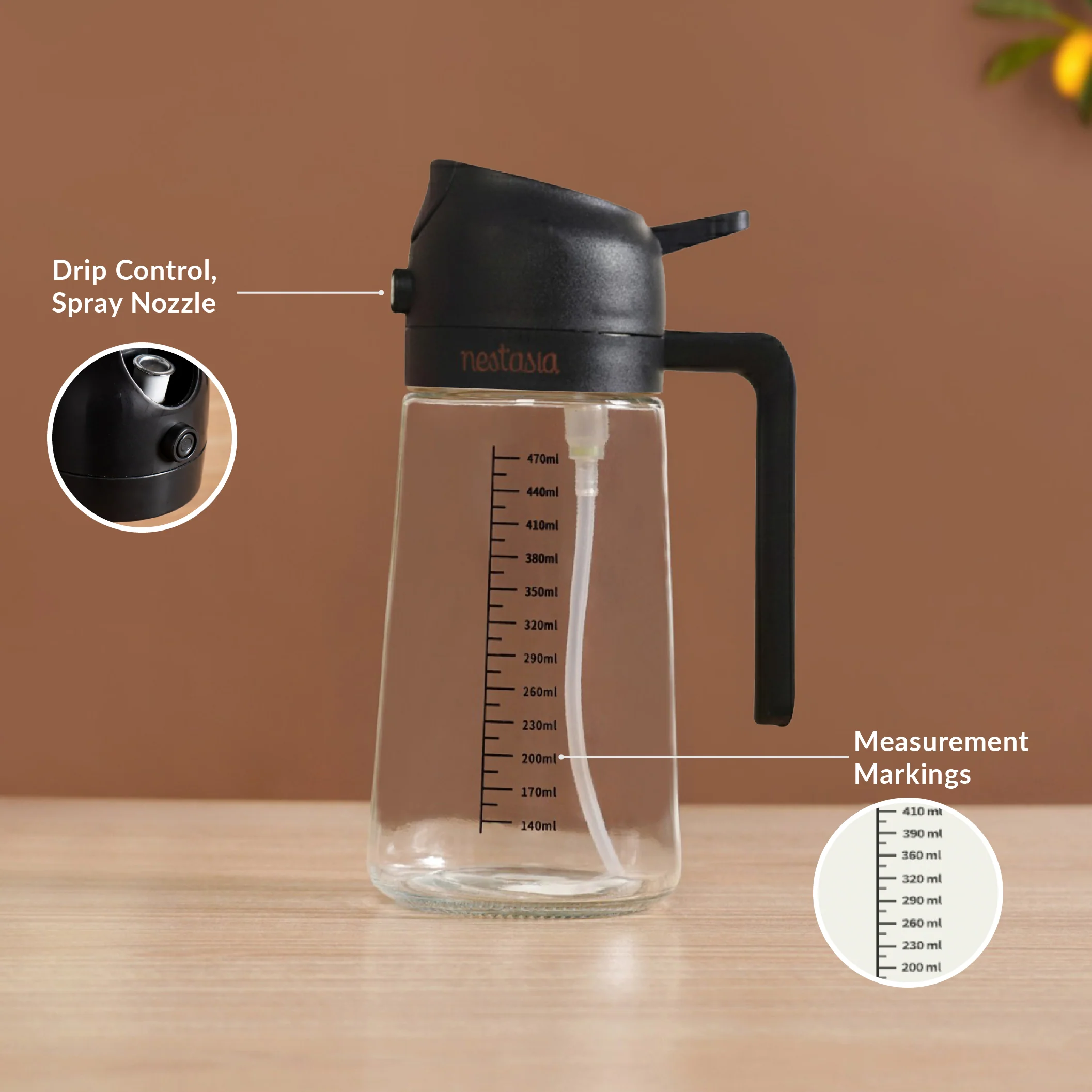 Spray And Pour Oil Dispenser Bottle Black 470ml With Spoon - Image 6