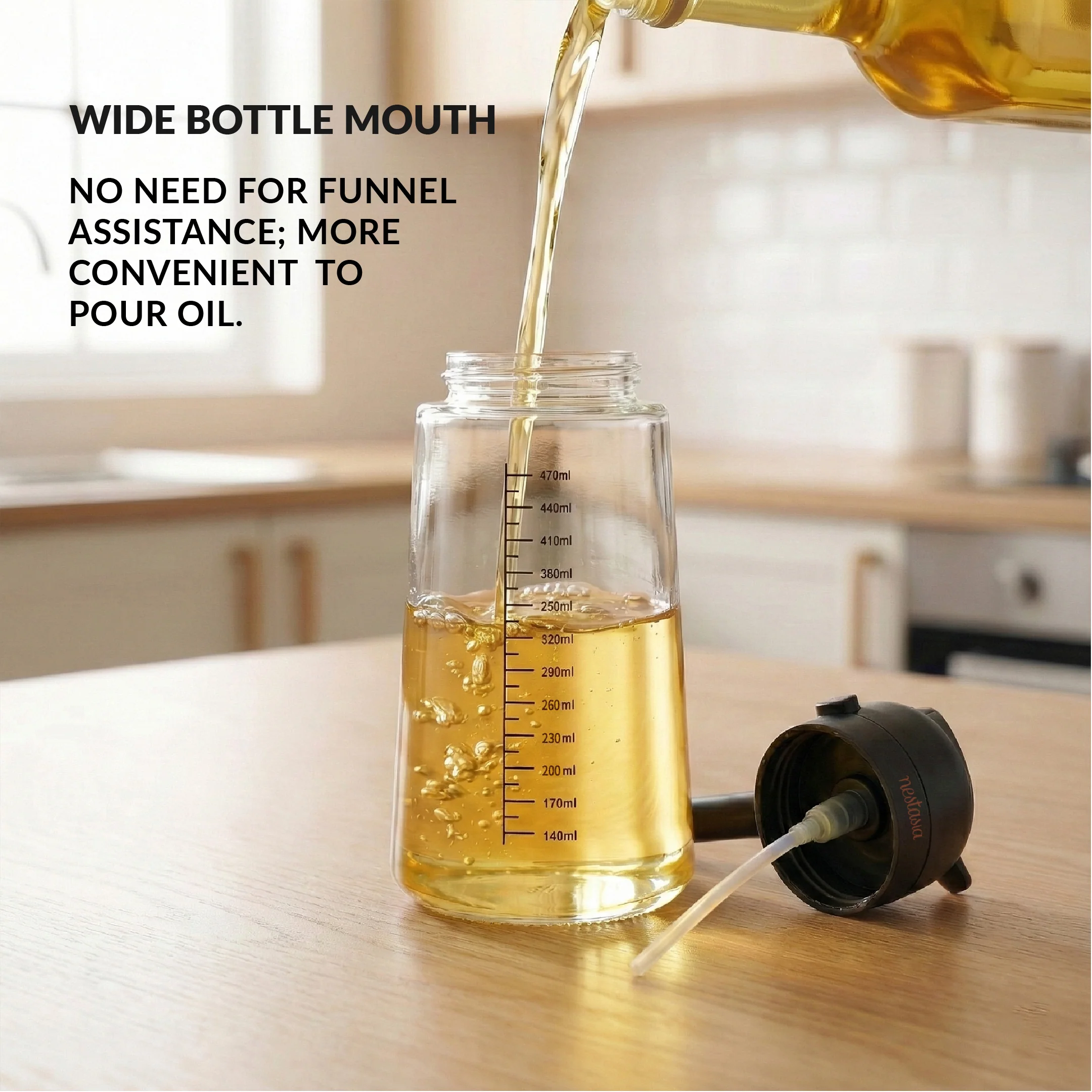 Spray And Pour Oil Dispenser Bottle Black 470ml With Spoon - Image 7