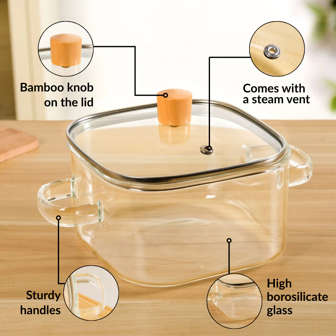 Square Glass Cooking Pot 2200ml - Image 3