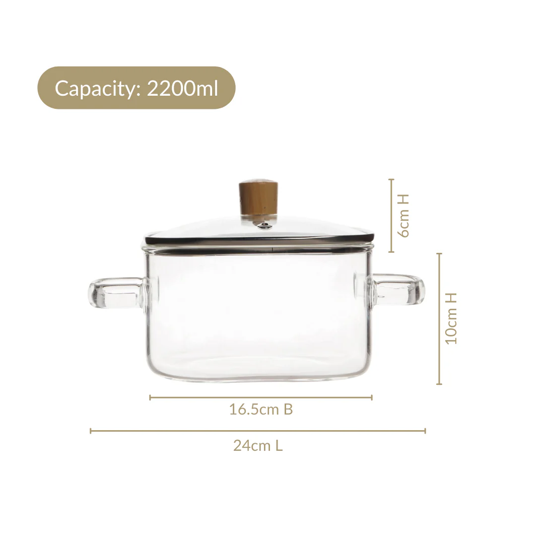 Square Glass Cooking Pot 2200ml - Image 4