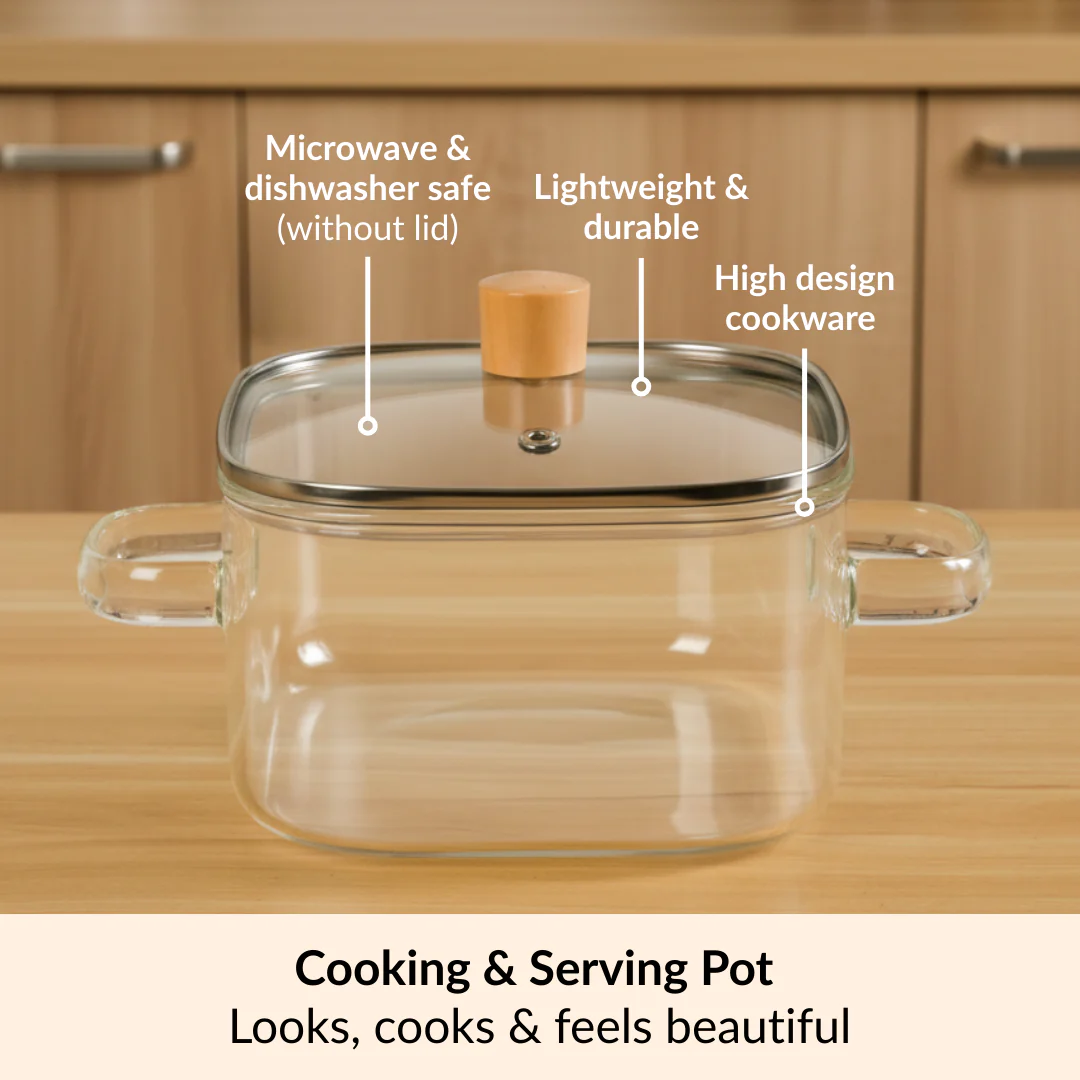 Square Glass Cooking Pot 2200ml - Image 5