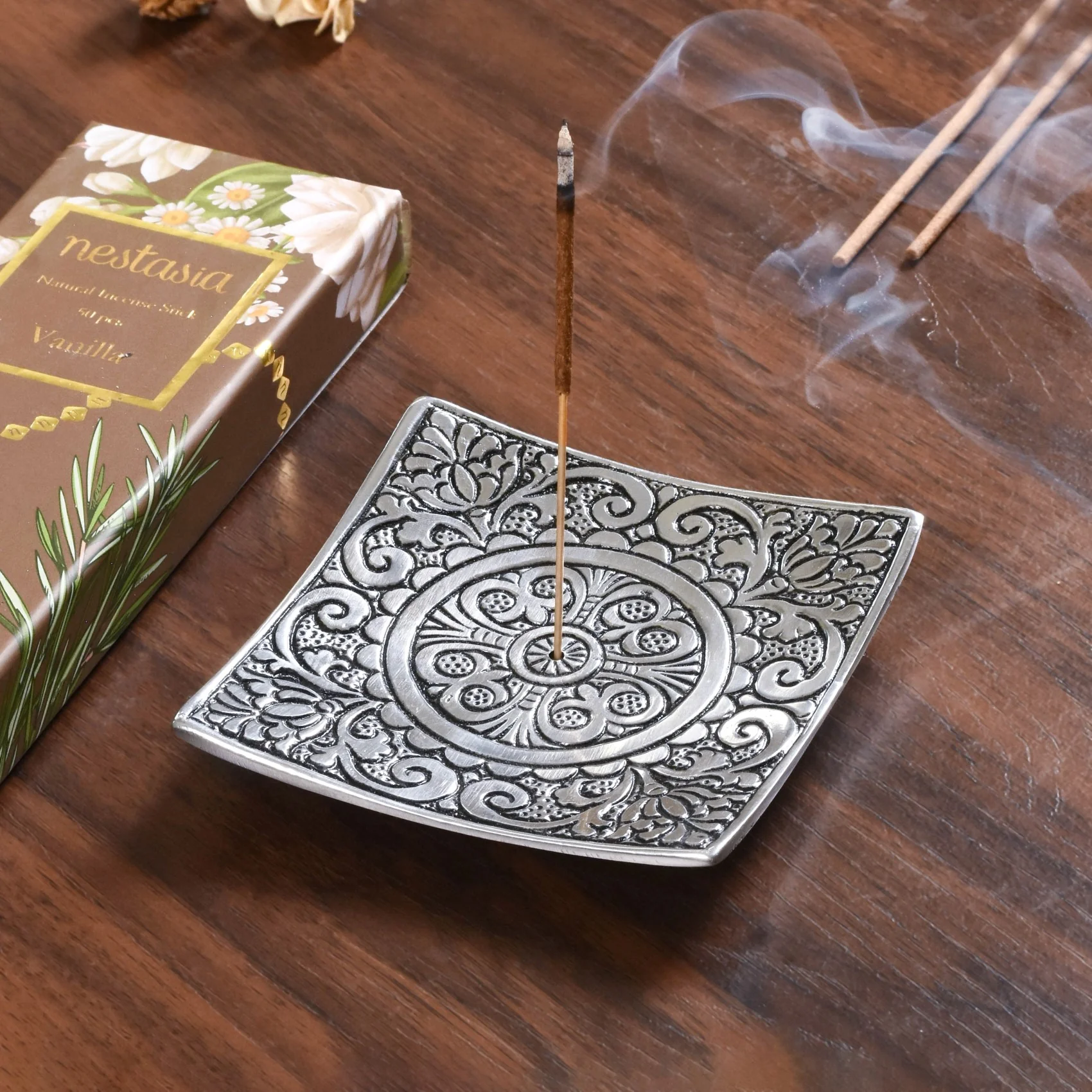 Square Incense Holder With Vanilla Incense Sticks - Image 10