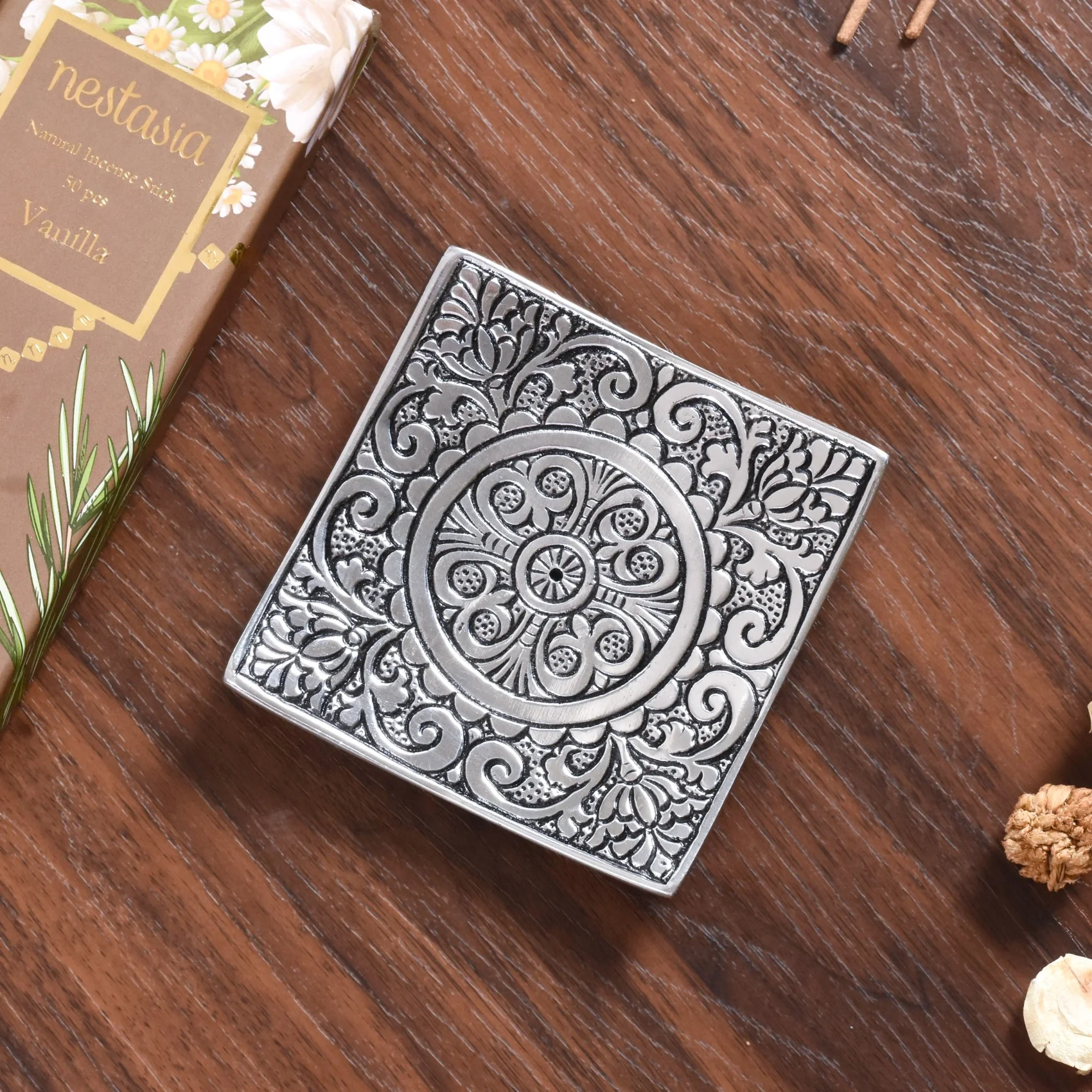 Square Incense Holder With Vanilla Incense Sticks - Image 3