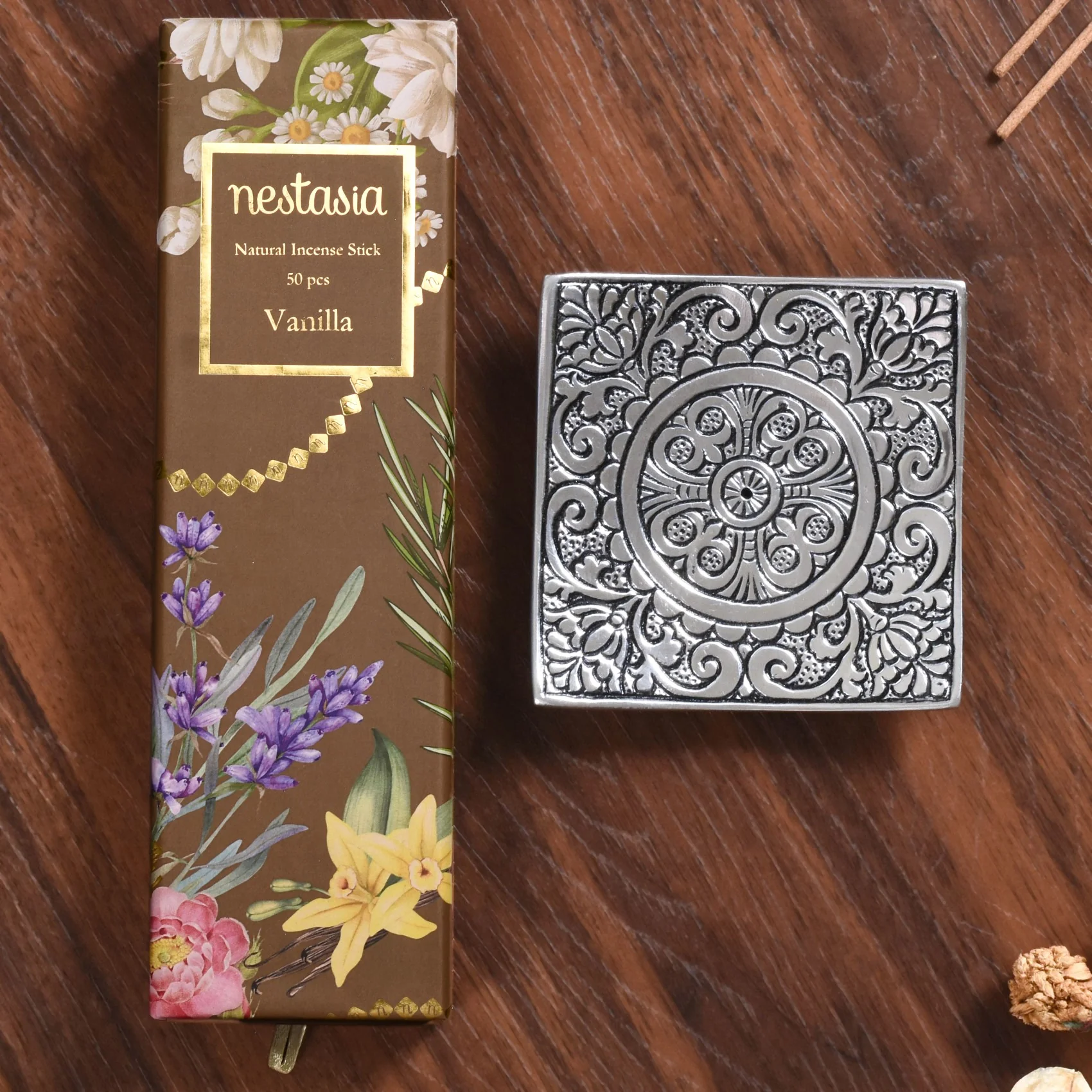 Square Incense Holder With Vanilla Incense Sticks - Image 4