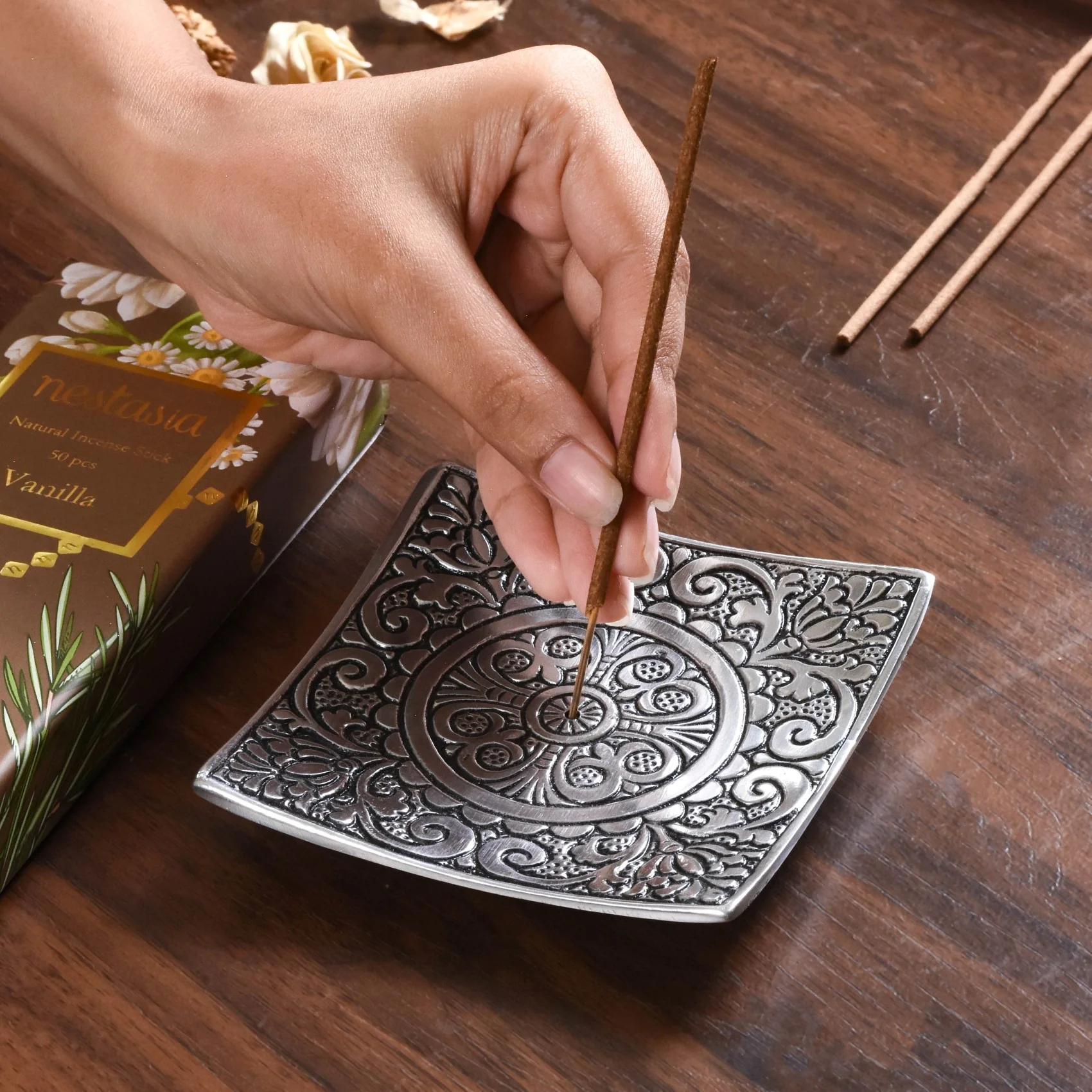 Square Incense Holder With Vanilla Incense Sticks - Image 5