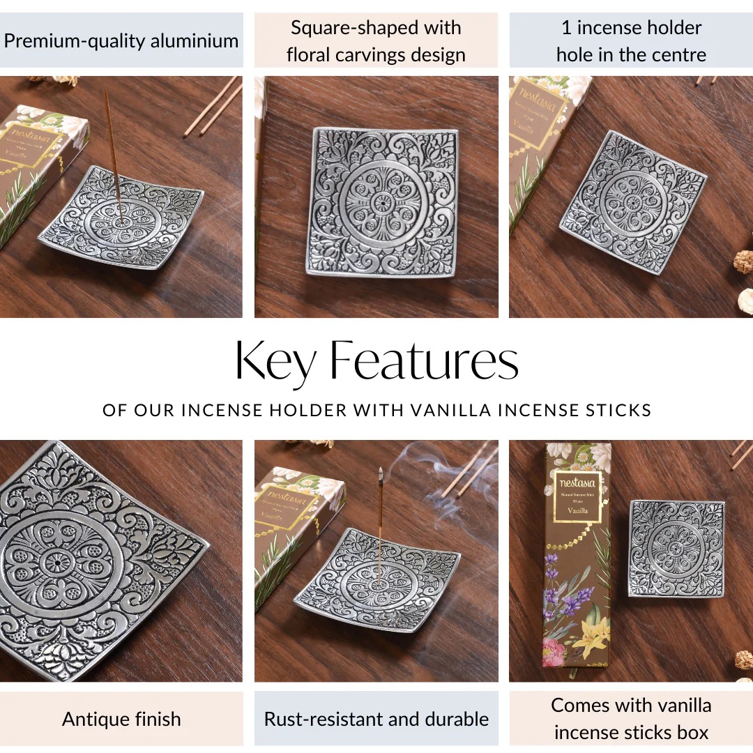 Square Incense Holder With Vanilla Incense Sticks - Image 6