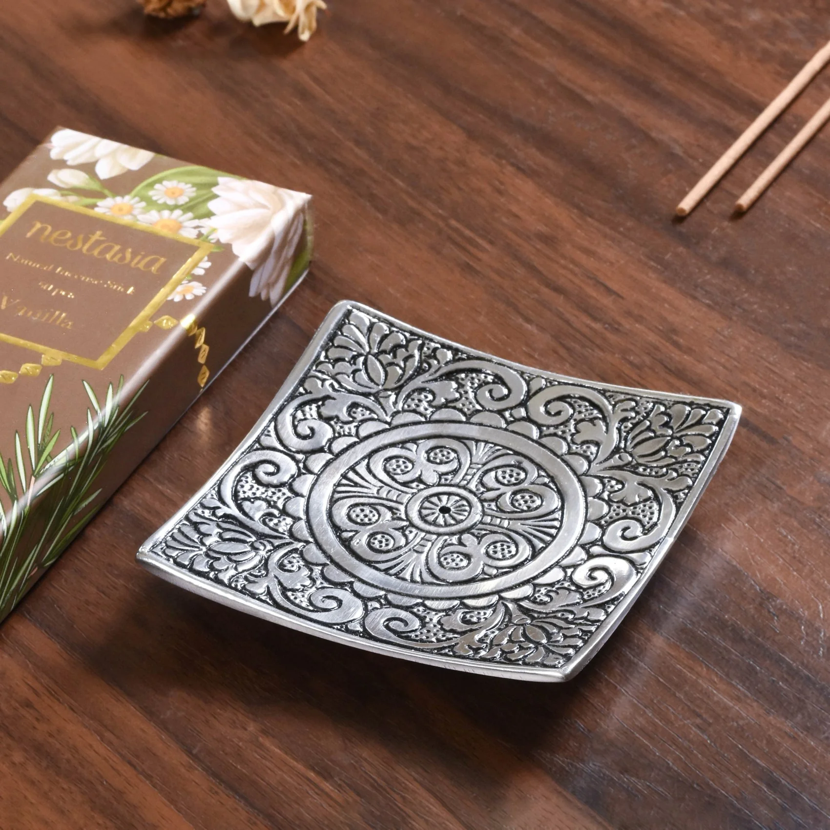 Square Incense Holder With Vanilla Incense Sticks - Image 9