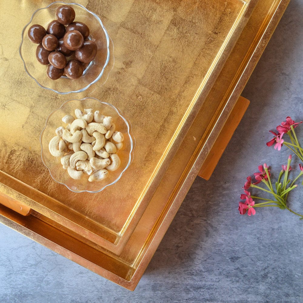 Square Lacquer Tray with MOP Handle- Gold(Set Of 2) - Image 9