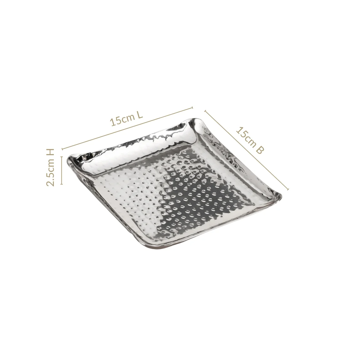 Square Platter Hammered Stainless Steel Set Of 2 - Image 4