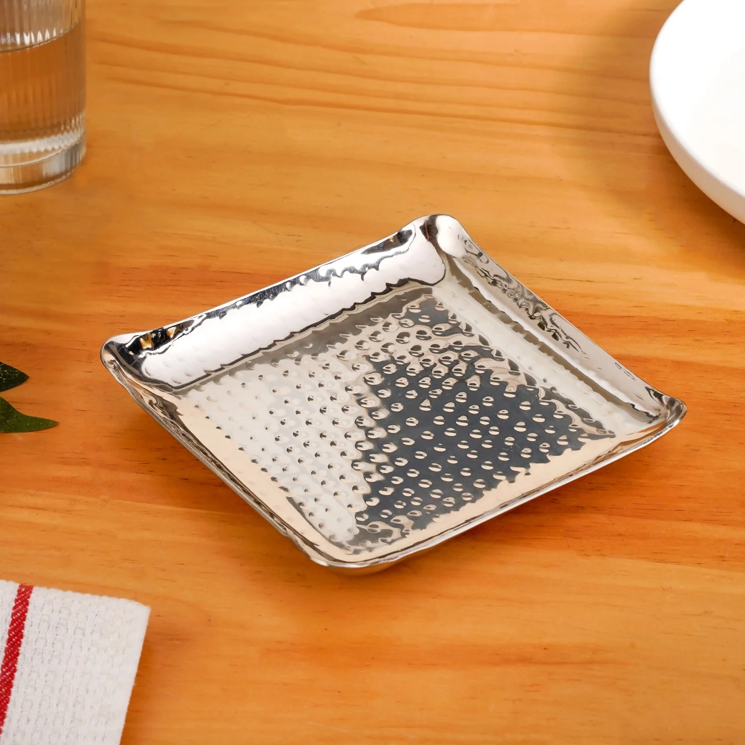 Square Platter Hammered Stainless Steel Set Of 2 - Image 8