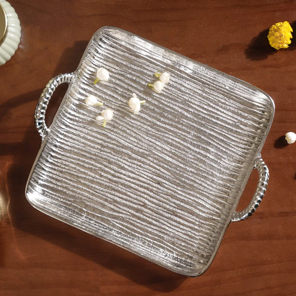 Square Silver Tray With Handle - Image 5