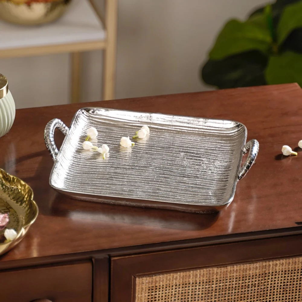 Square Silver Tray With Handle - Image 7