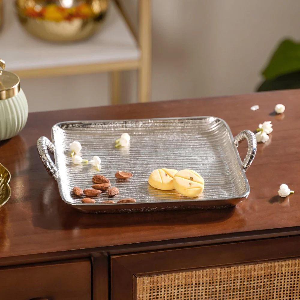 Square Silver Tray With Handle - Image 8