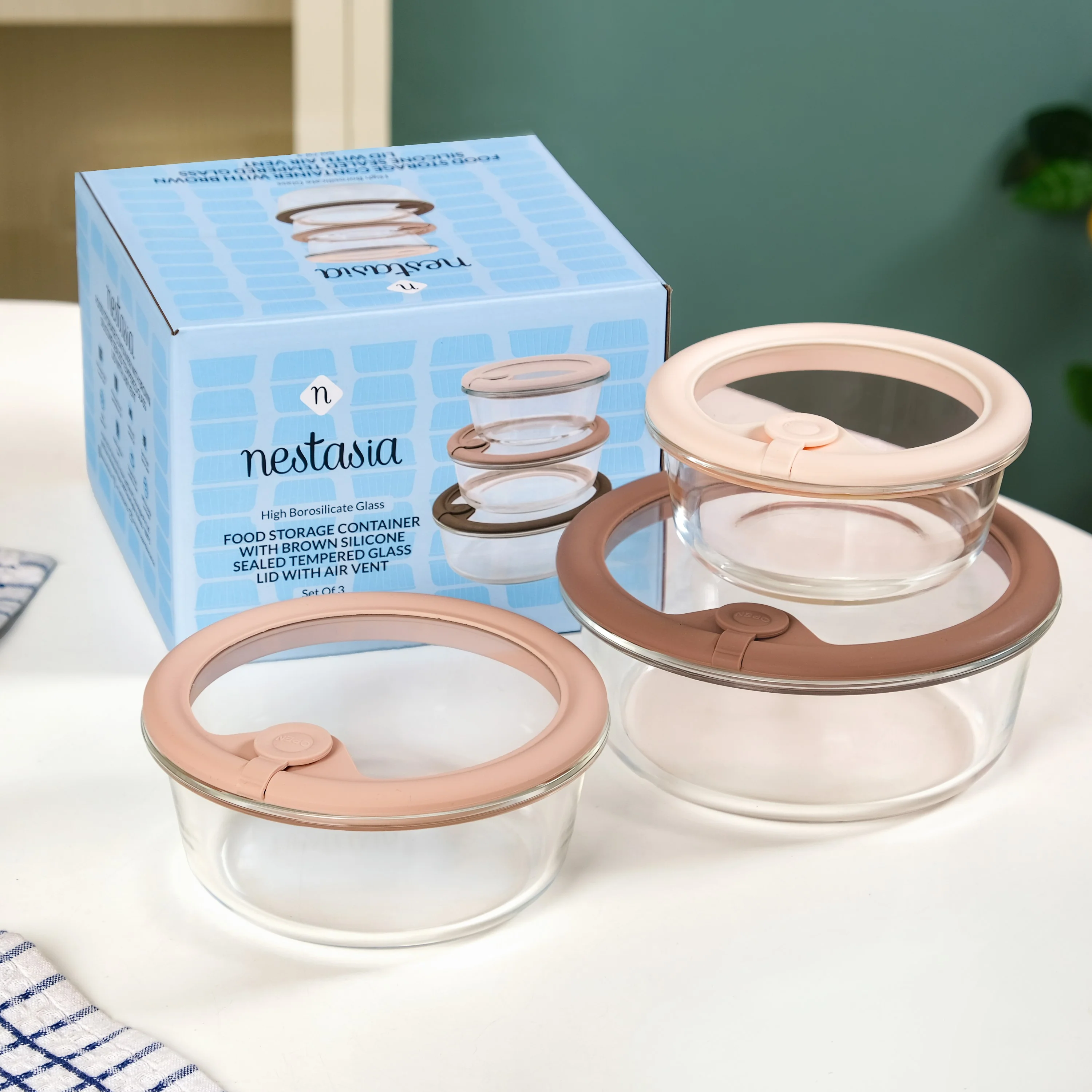 Airtight Ombre Round Food Storage Container With Air Vent Lid Set Of 3 400ml 620ml 950ml - Image 2