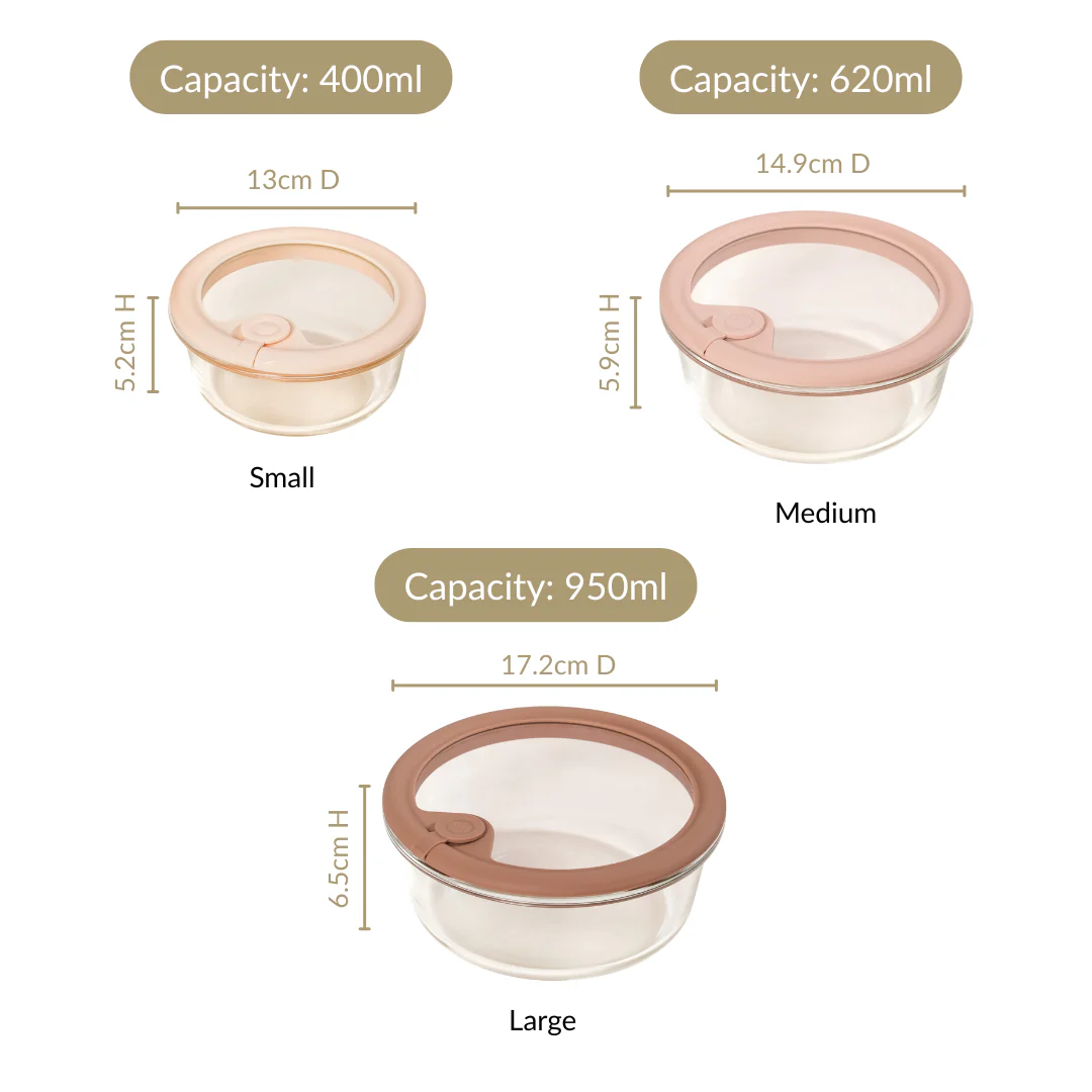Airtight Ombre Round Food Storage Container With Air Vent Lid Set Of 3 400ml 620ml 950ml - Image 4