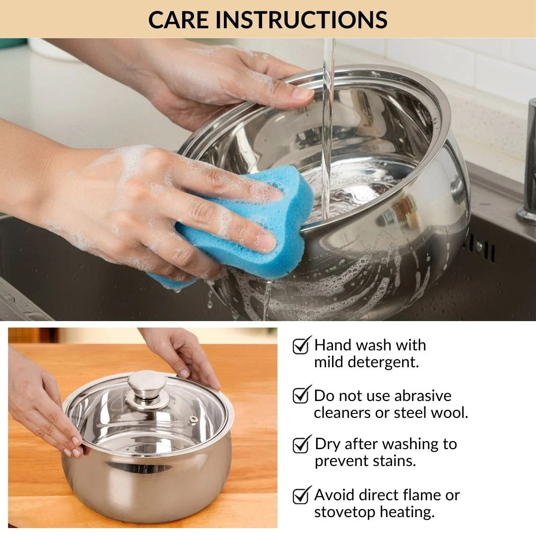 Stainless Steel Double Walled Casserole With Glass Lid 1000ml - Image 8